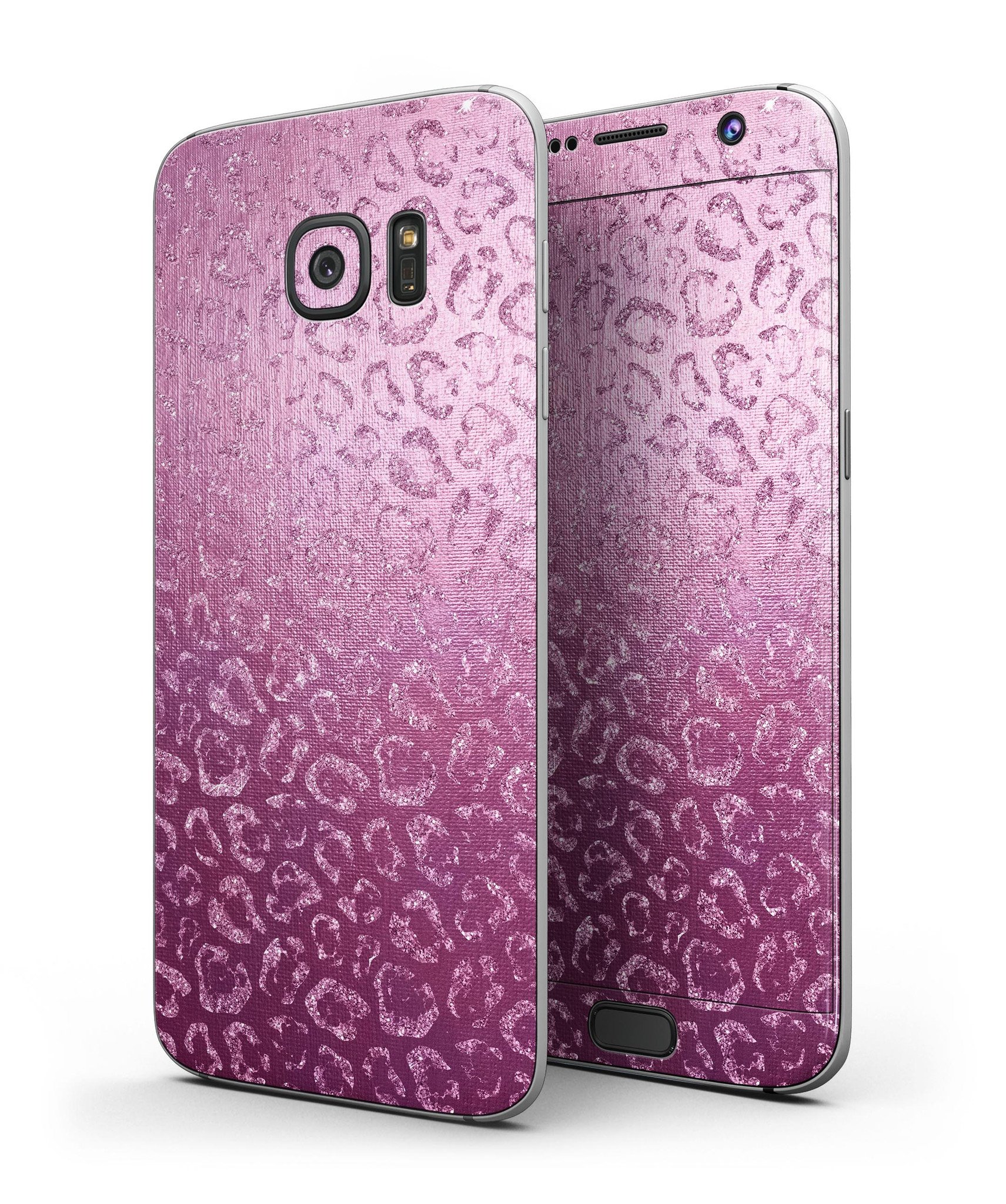 Glamorous Pink Cheetah Print Full Body Skin-Kit for Samsung Galaxy S7 and S7 Edge, showcasing vibrant colors and stylish design.