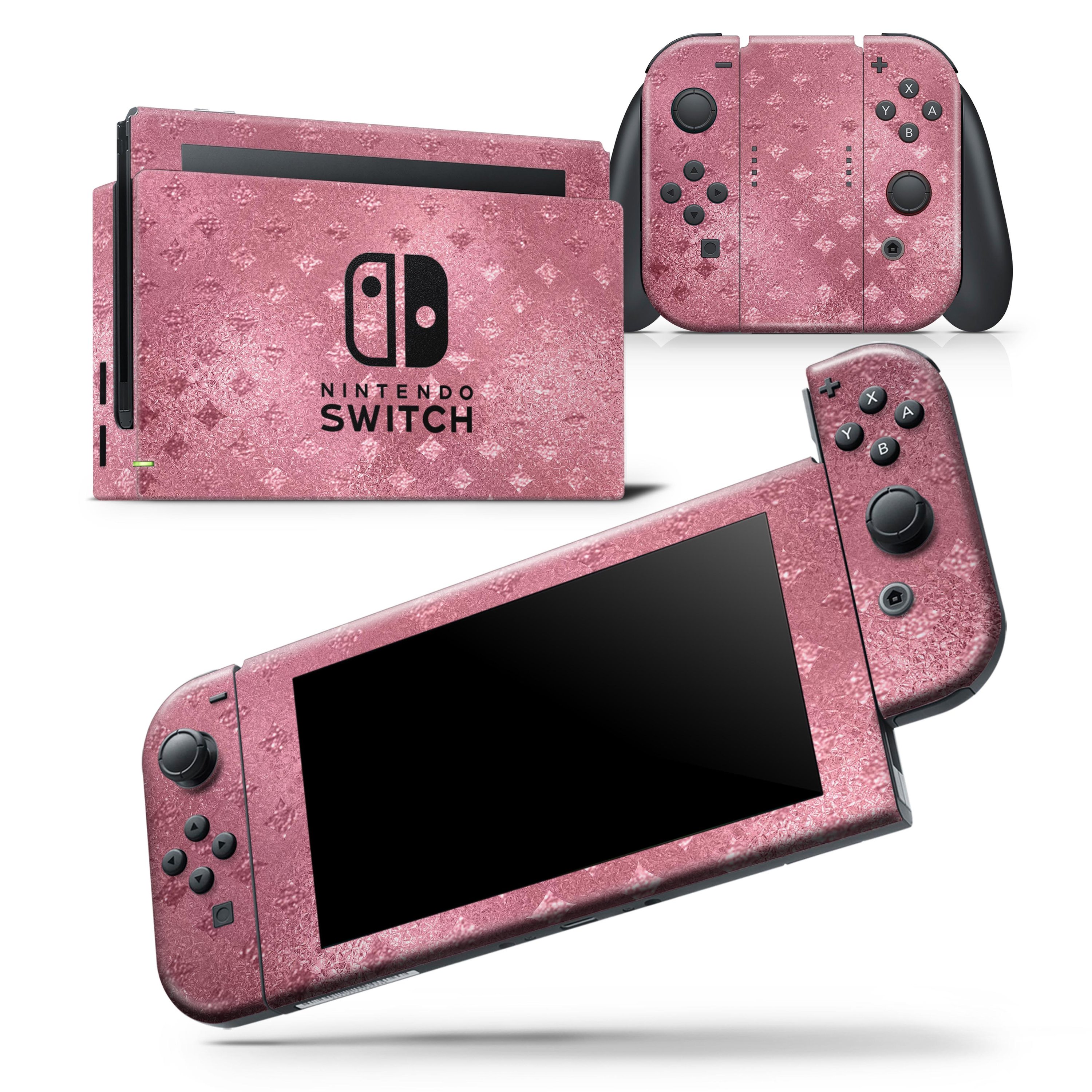 Glamorous Pink Micro Diamonds skin wrap decal for Nintendo Switch, showcasing a stylish design that fits snugly on the console and controllers.