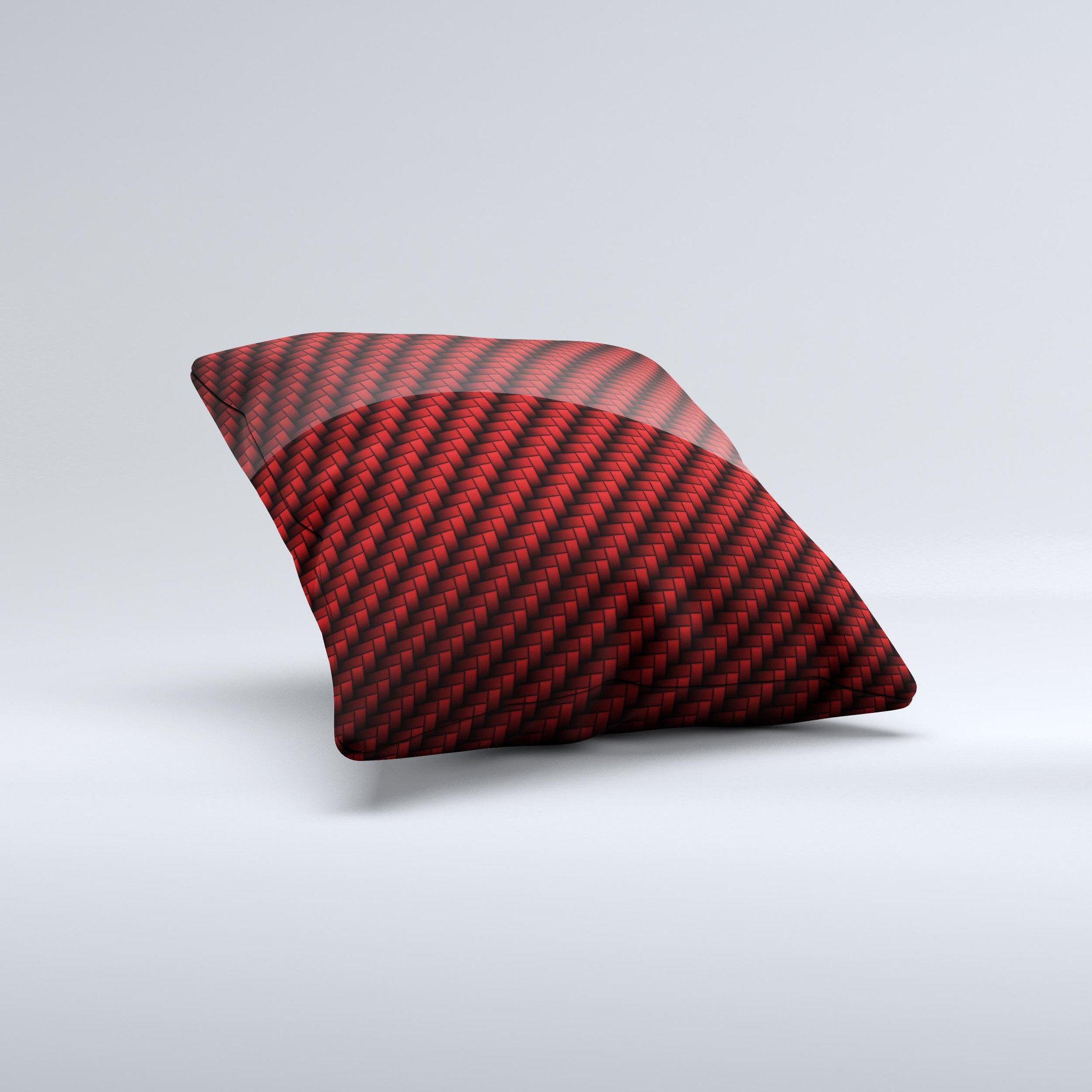 Glossy Red Carbon Fiber Ink-Fuzed Decorative Throw Pillow showcasing a unique design with a vibrant red color and intricate carbon fiber pattern.