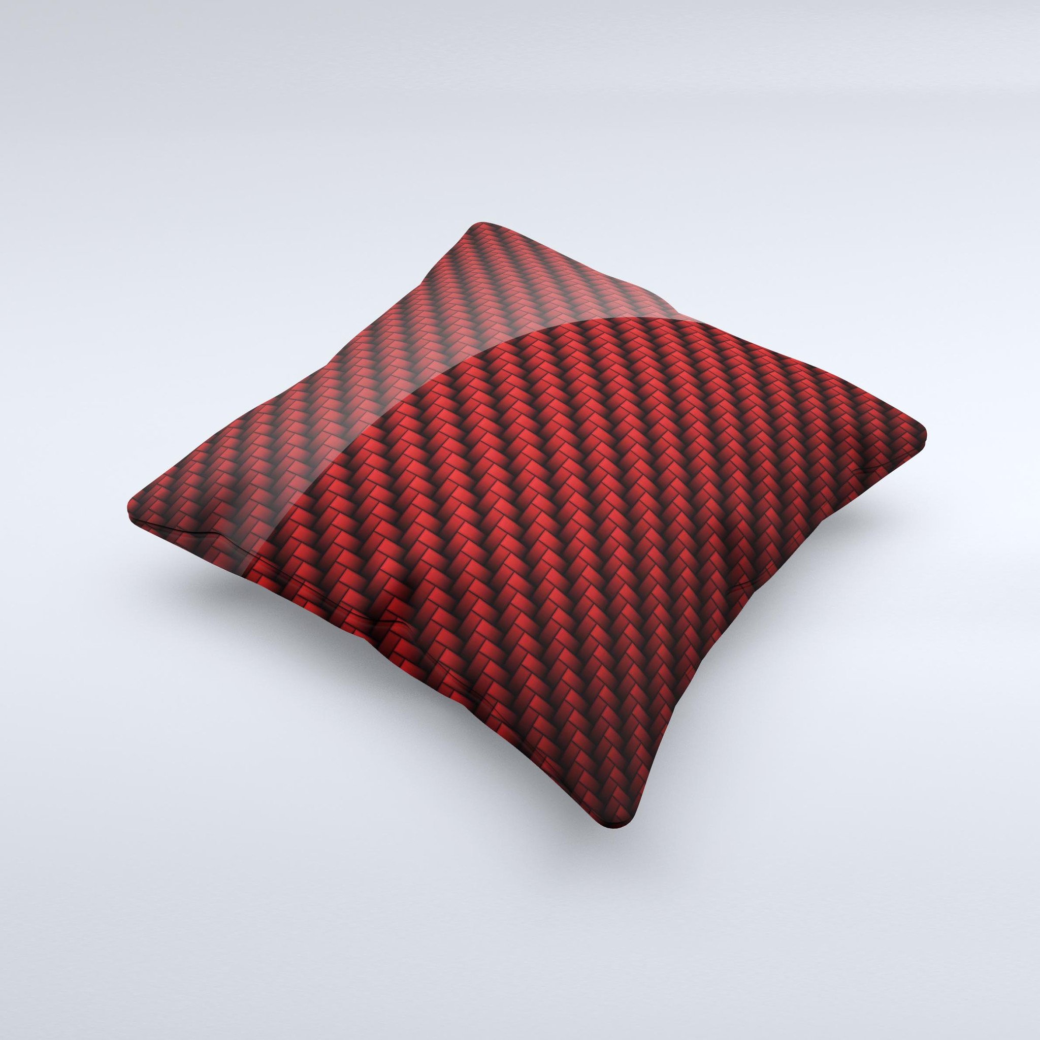 Glossy Red Carbon Fiber Ink-Fuzed Decorative Throw Pillow showcasing a unique design with a vibrant red color and intricate carbon fiber pattern.