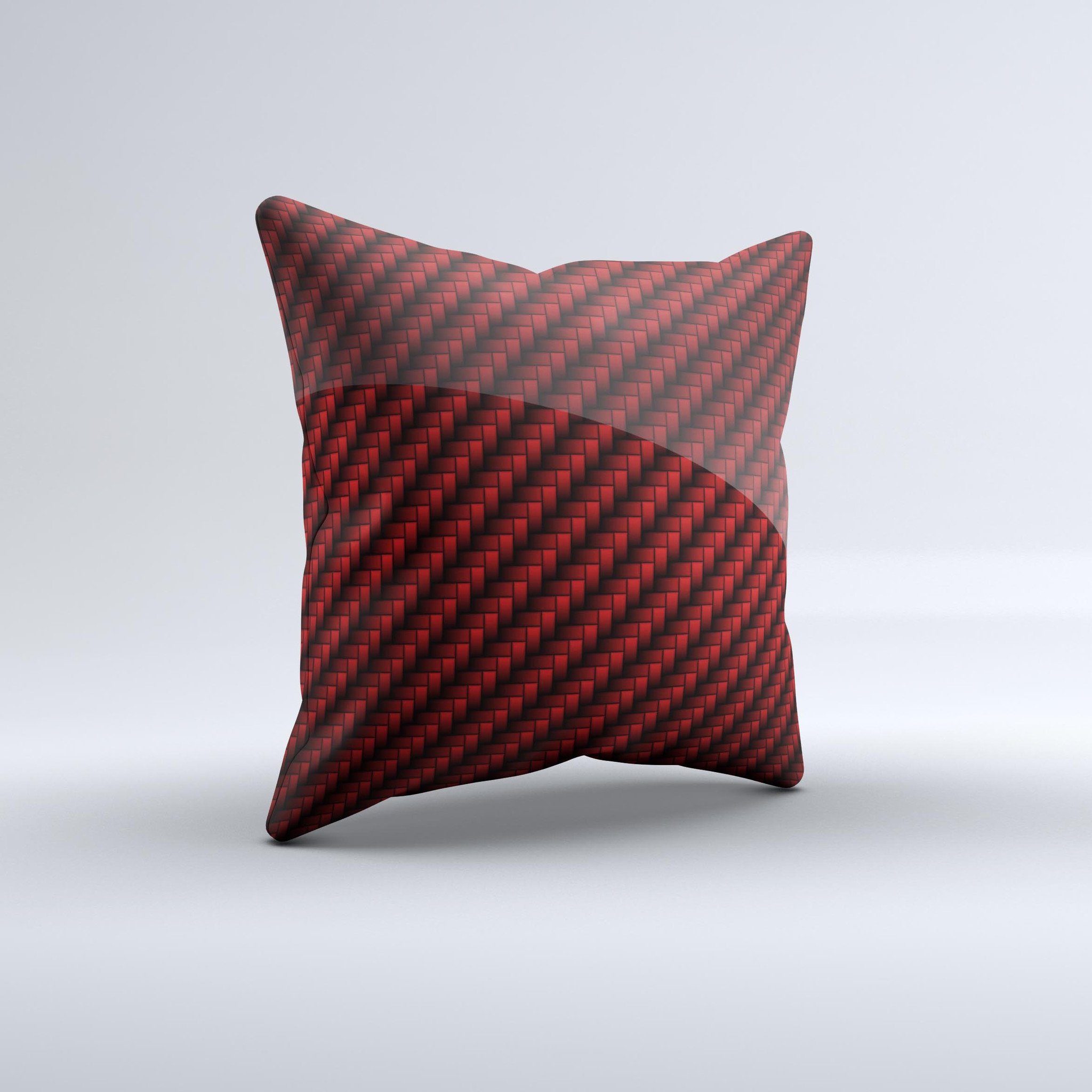 Glossy Red Carbon Fiber Ink-Fuzed Decorative Throw Pillow showcasing a unique design with a vibrant red color and intricate carbon fiber pattern.