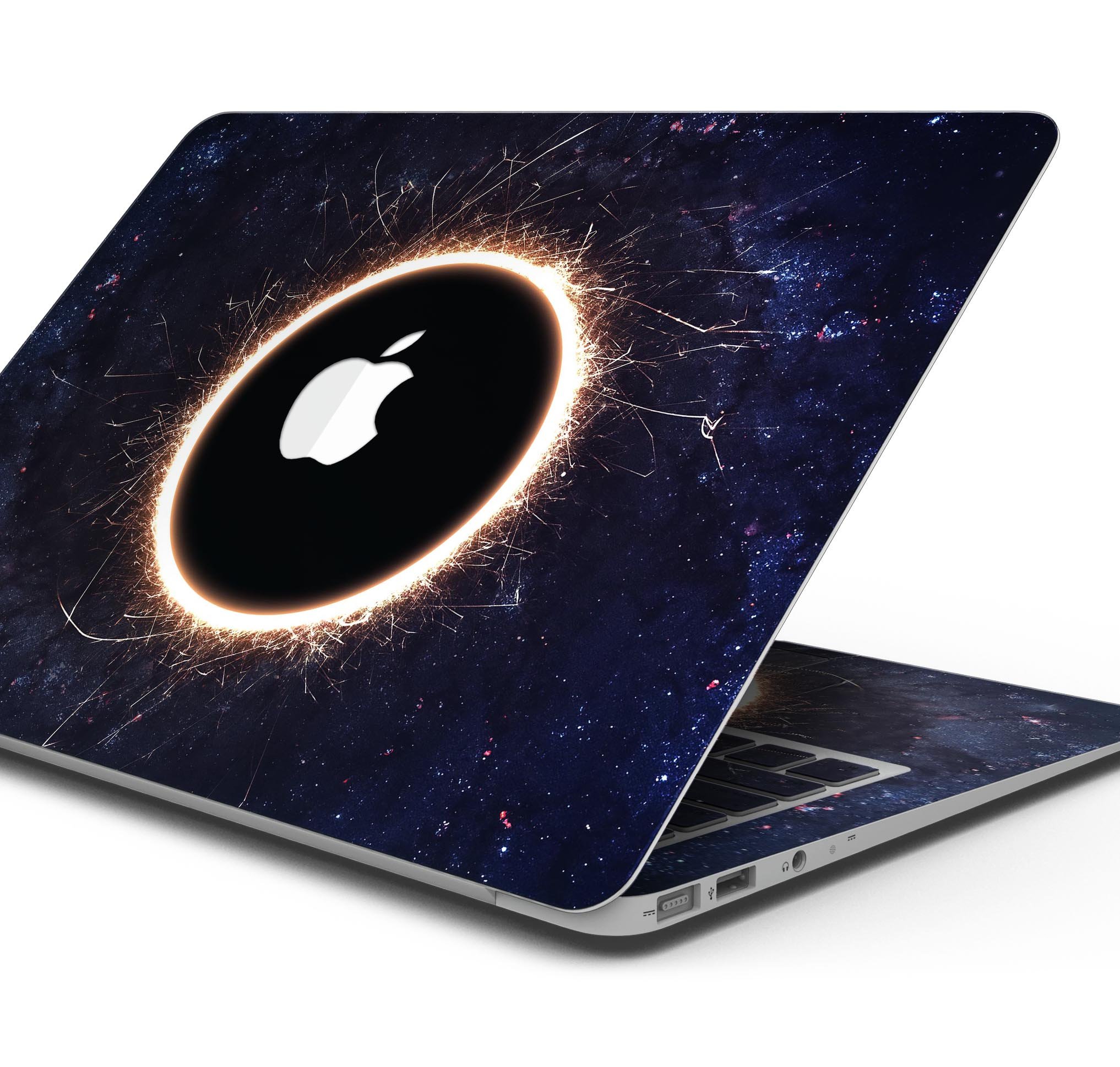 Glowing Black Hole Skin Decal Wrap Kit for Apple MacBook, showcasing a vibrant design with a snug fit.