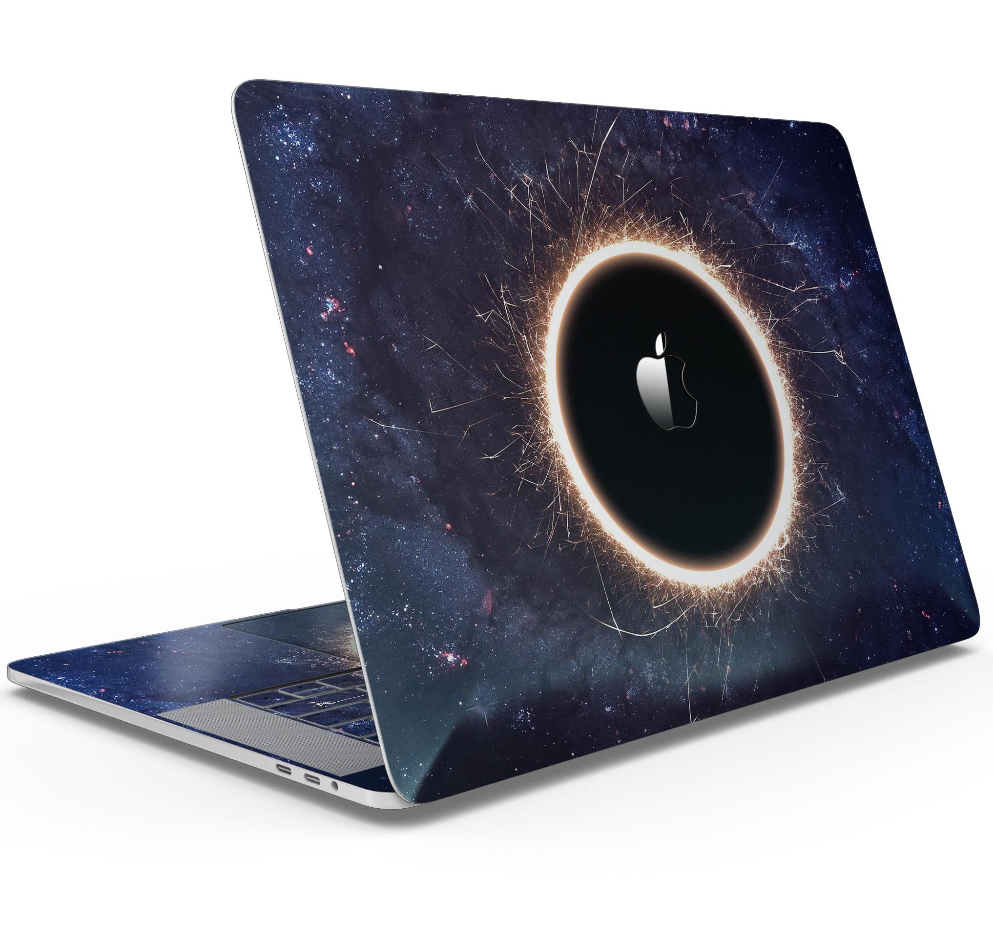 Glowing Black Hole Skin Decal Wrap Kit for Apple MacBook, showcasing a vibrant design with a snug fit.