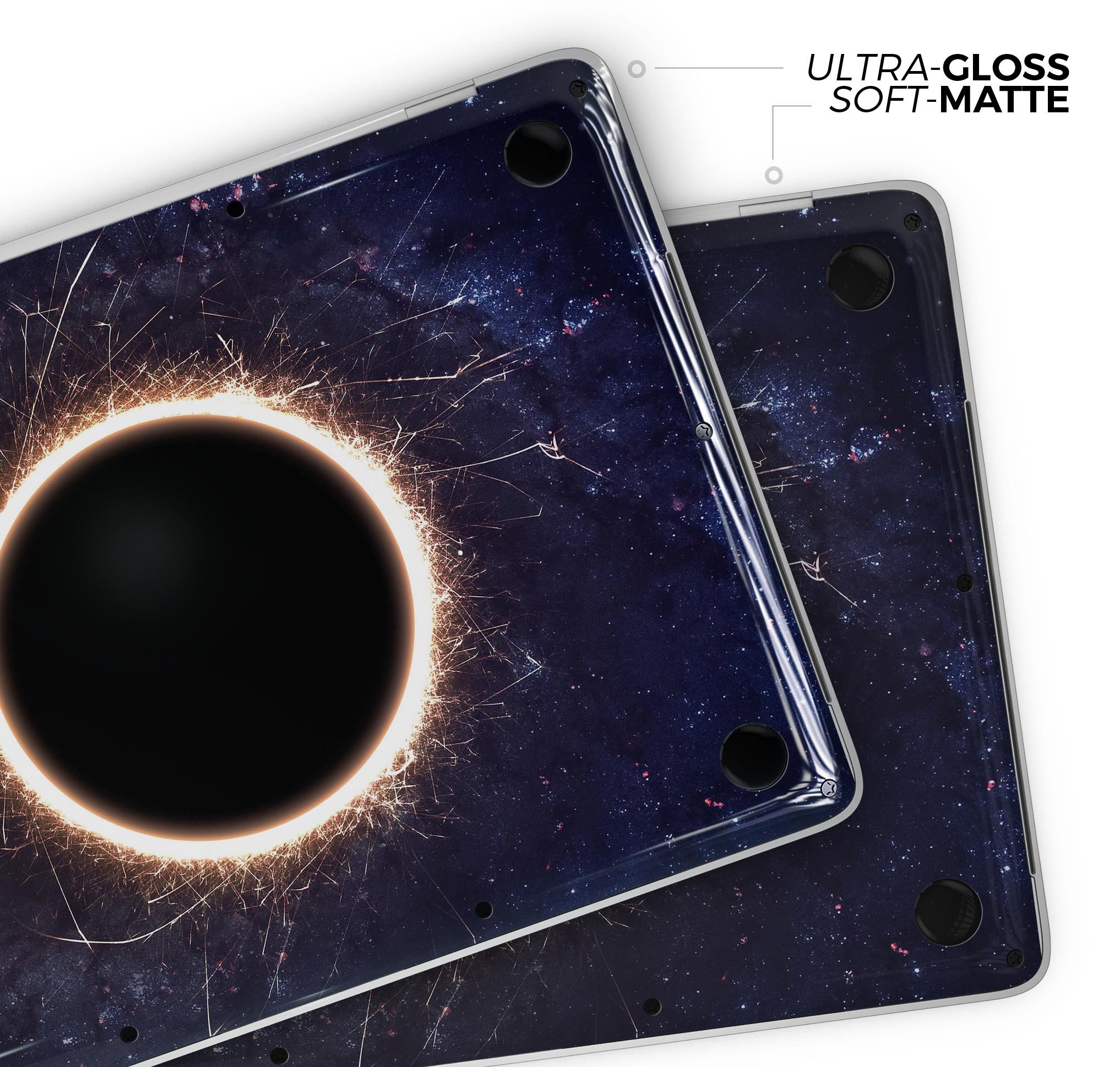 Glowing Black Hole Skin Decal Wrap Kit for Apple MacBook, showcasing a vibrant design with a snug fit.