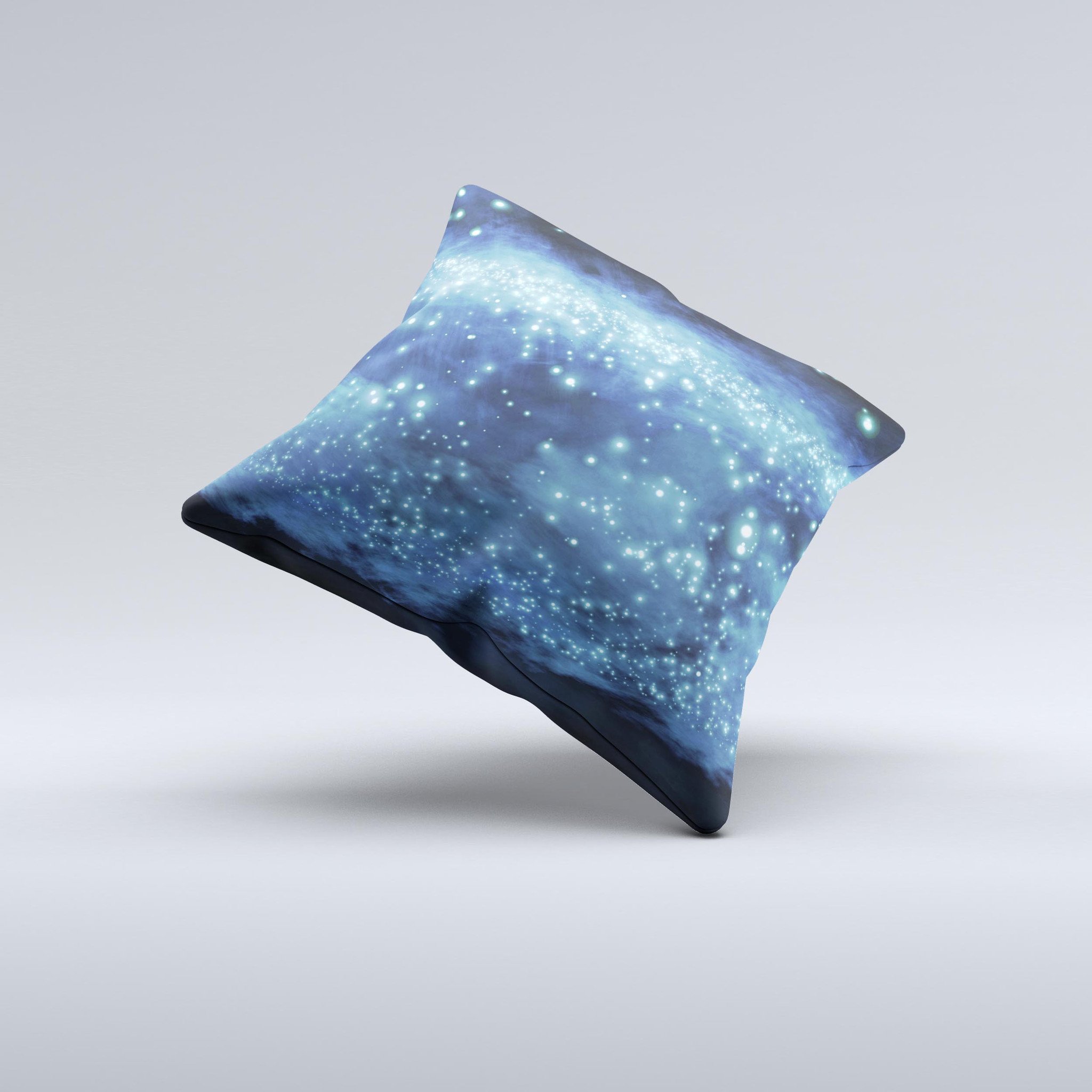 Glowing Blue V2 Orbs of Light decorative throw pillow featuring vibrant blue orb designs on a soft fabric.