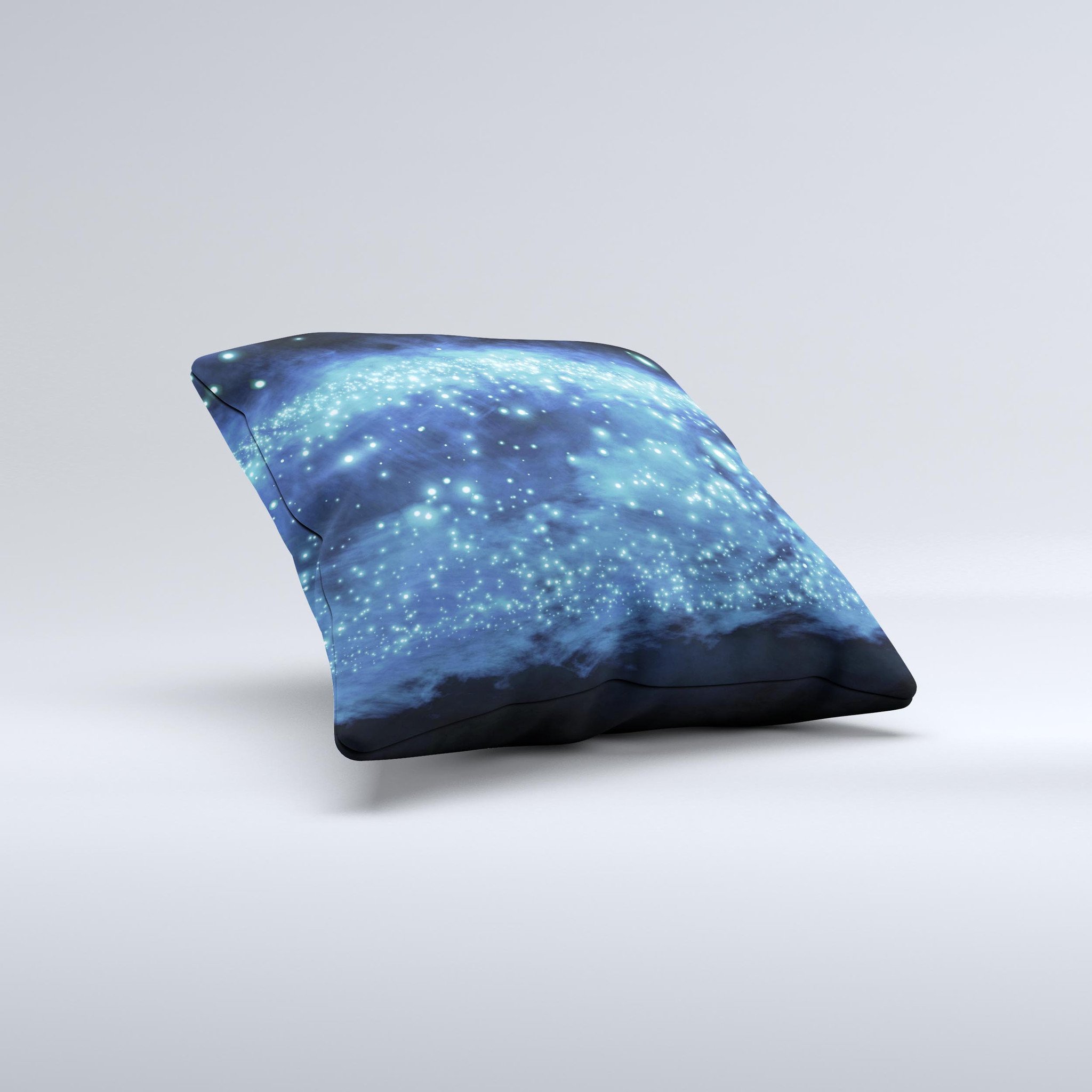 Glowing Blue V2 Orbs of Light decorative throw pillow featuring vibrant blue orb designs on a soft fabric.