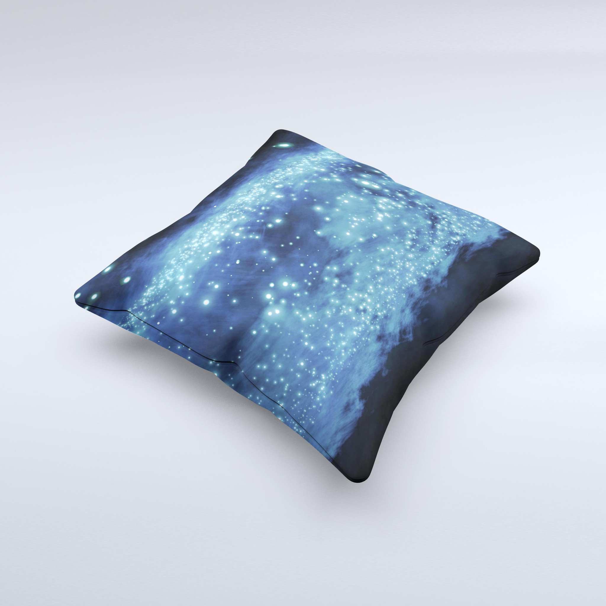 Glowing Blue V2 Orbs of Light decorative throw pillow featuring vibrant blue orb designs on a soft fabric.