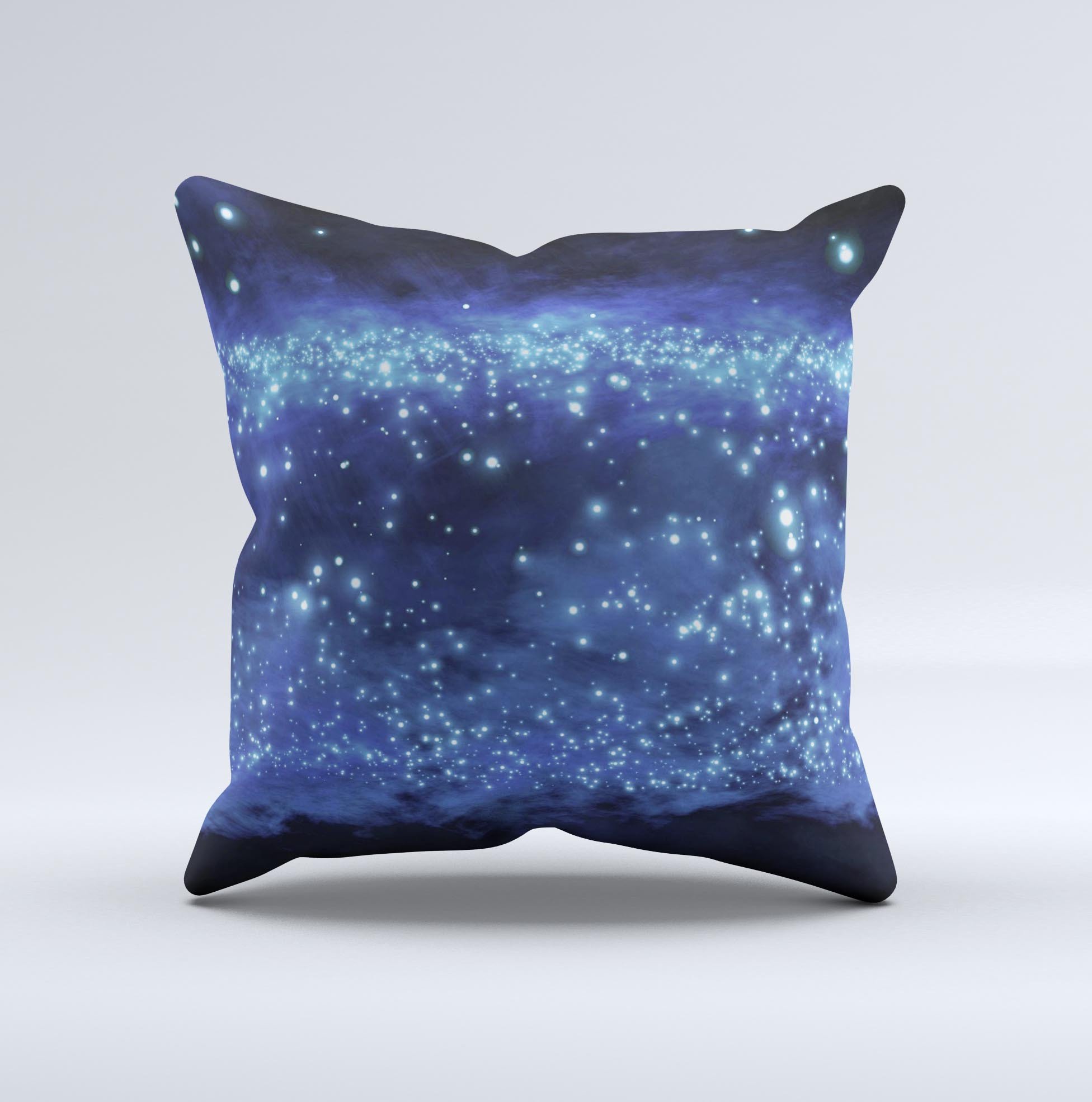 Glowing Blue V3 Orbs of Light decorative throw pillow with vibrant blue orb design on a soft fabric background.