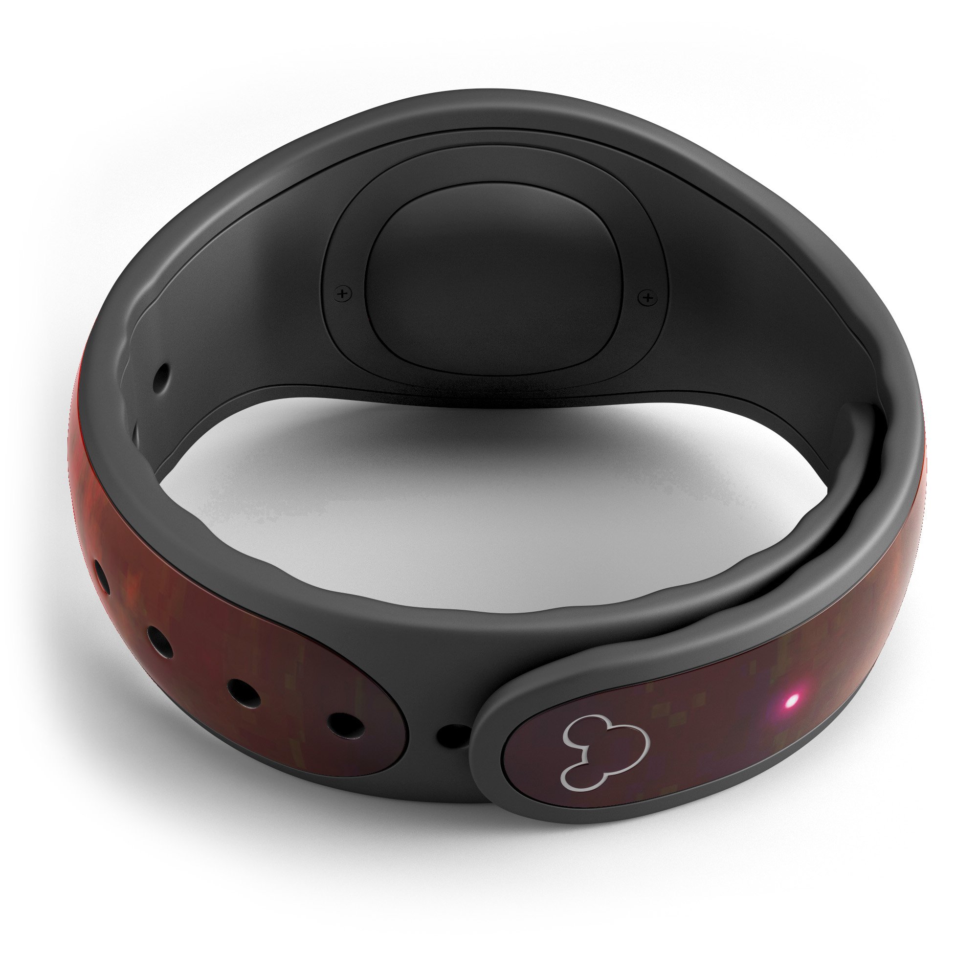 Glowing Bright Red Orbs of Light decal skin wrap kit for Disney Magic Band, showcasing vibrant red orbs on a sleek surface.