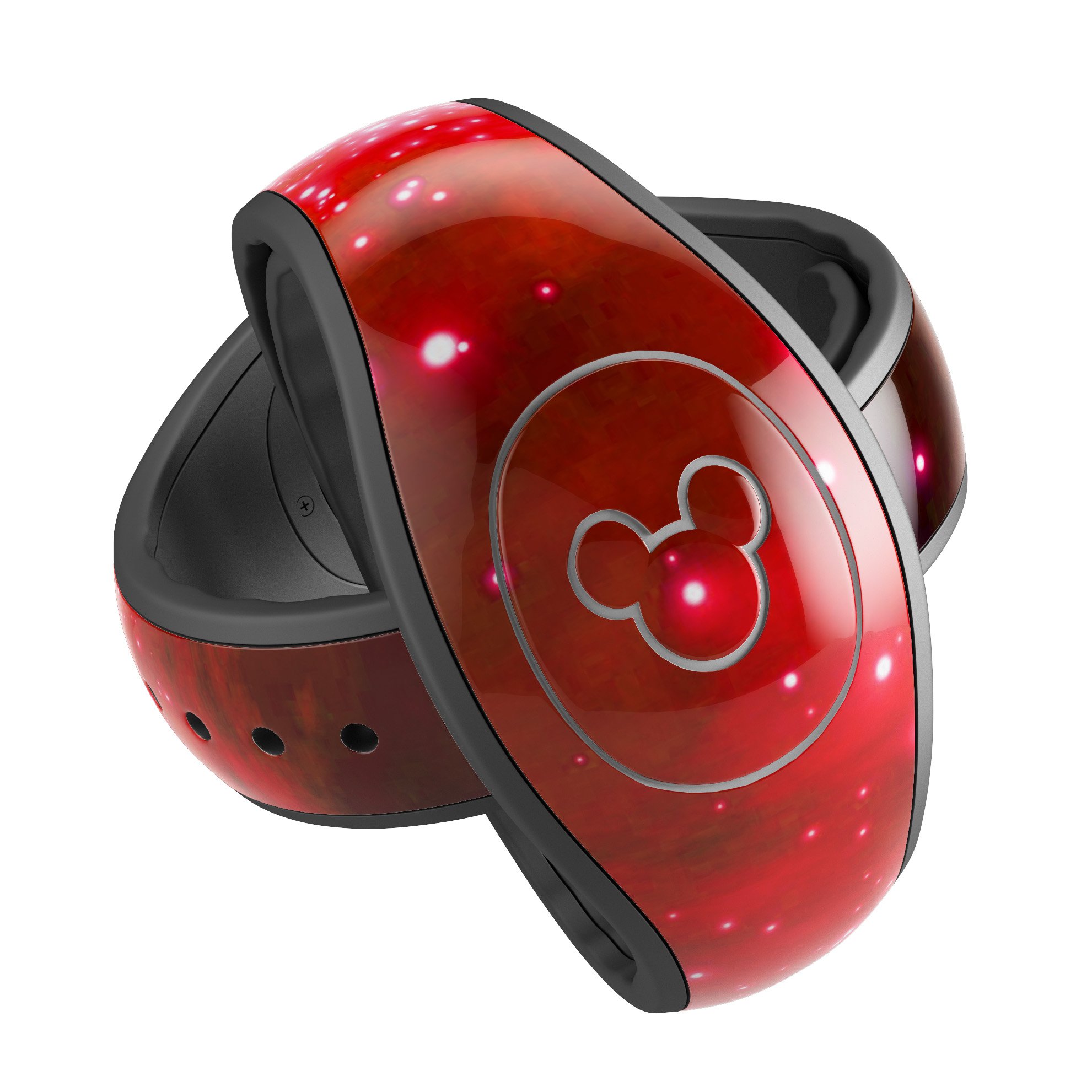 Glowing Bright Red Orbs of Light decal skin wrap kit for Disney Magic Band, showcasing vibrant red orbs on a sleek surface.
