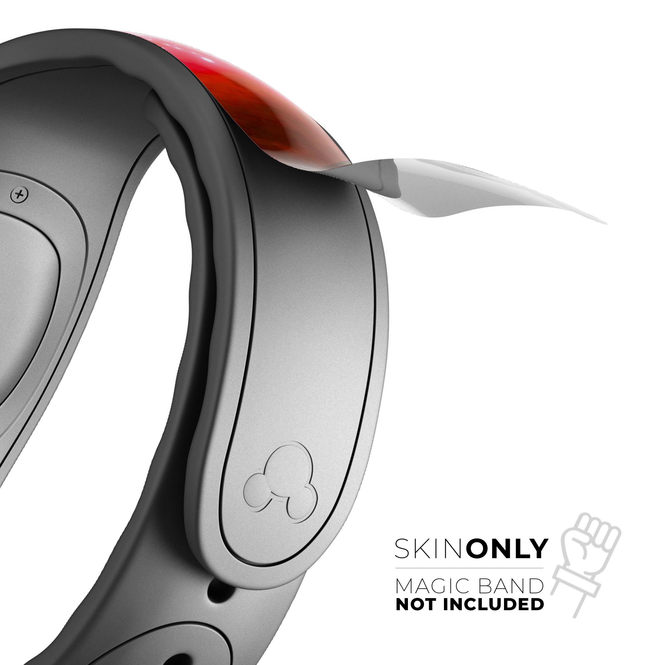 Glowing Bright Red Orbs of Light decal skin wrap kit for Disney Magic Band, showcasing vibrant red orbs on a sleek surface.