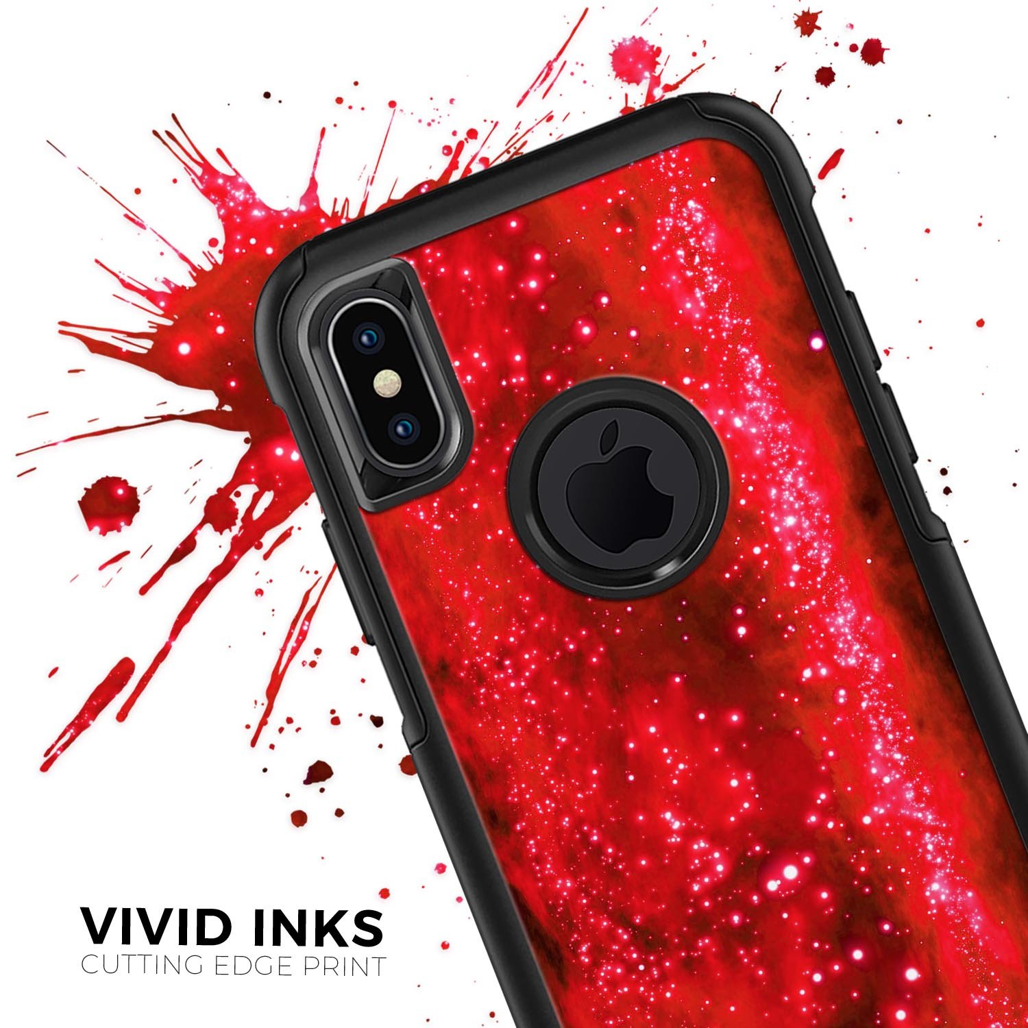 Glowing Bright Red Orbs of Light skin kit for iPhone OtterBox, showcasing vibrant red design and ultra-thin protective layer.