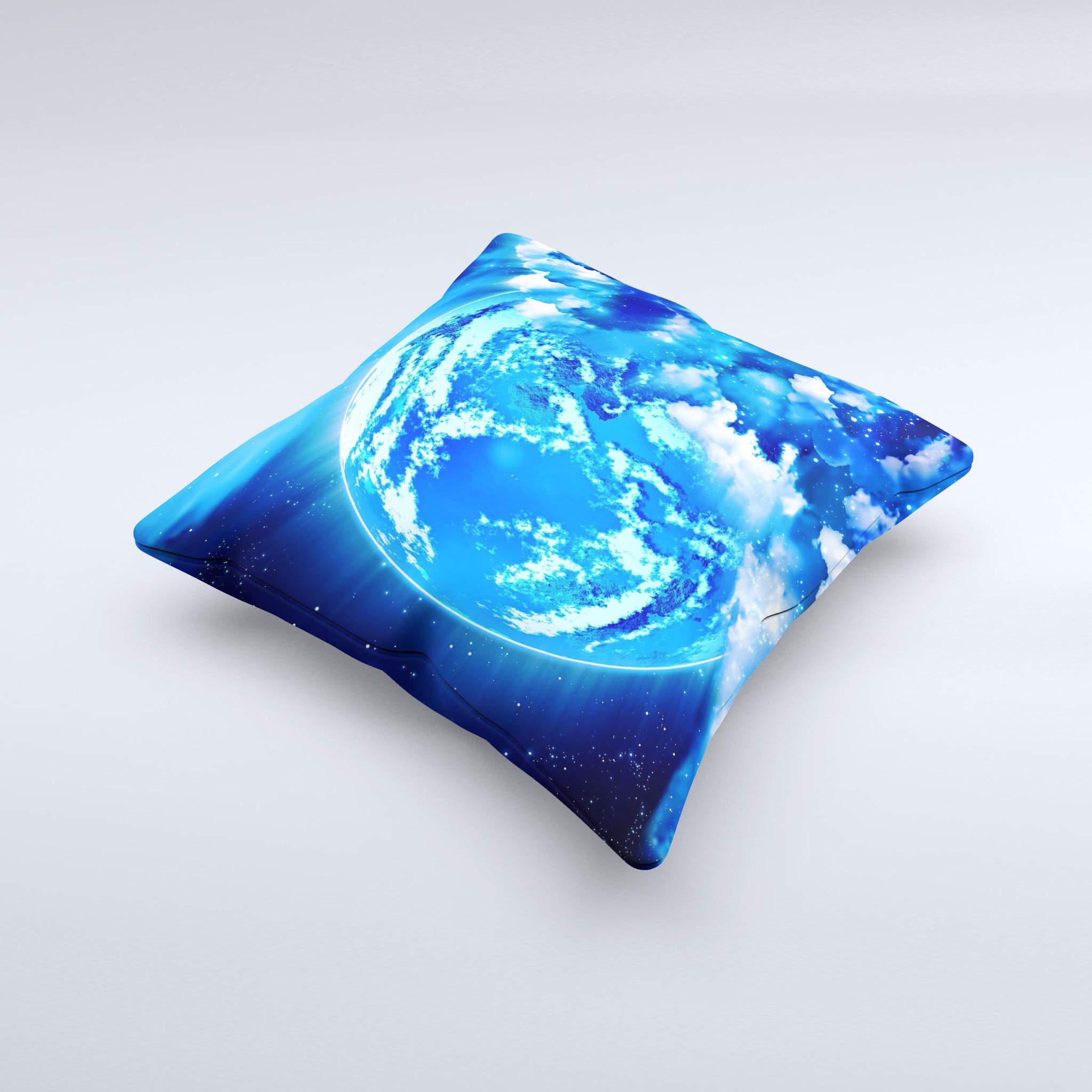 Glowing Cloudy Planet Ink-Fuzed Decorative Throw Pillow featuring vibrant colors and unique design, handcrafted in Virginia.