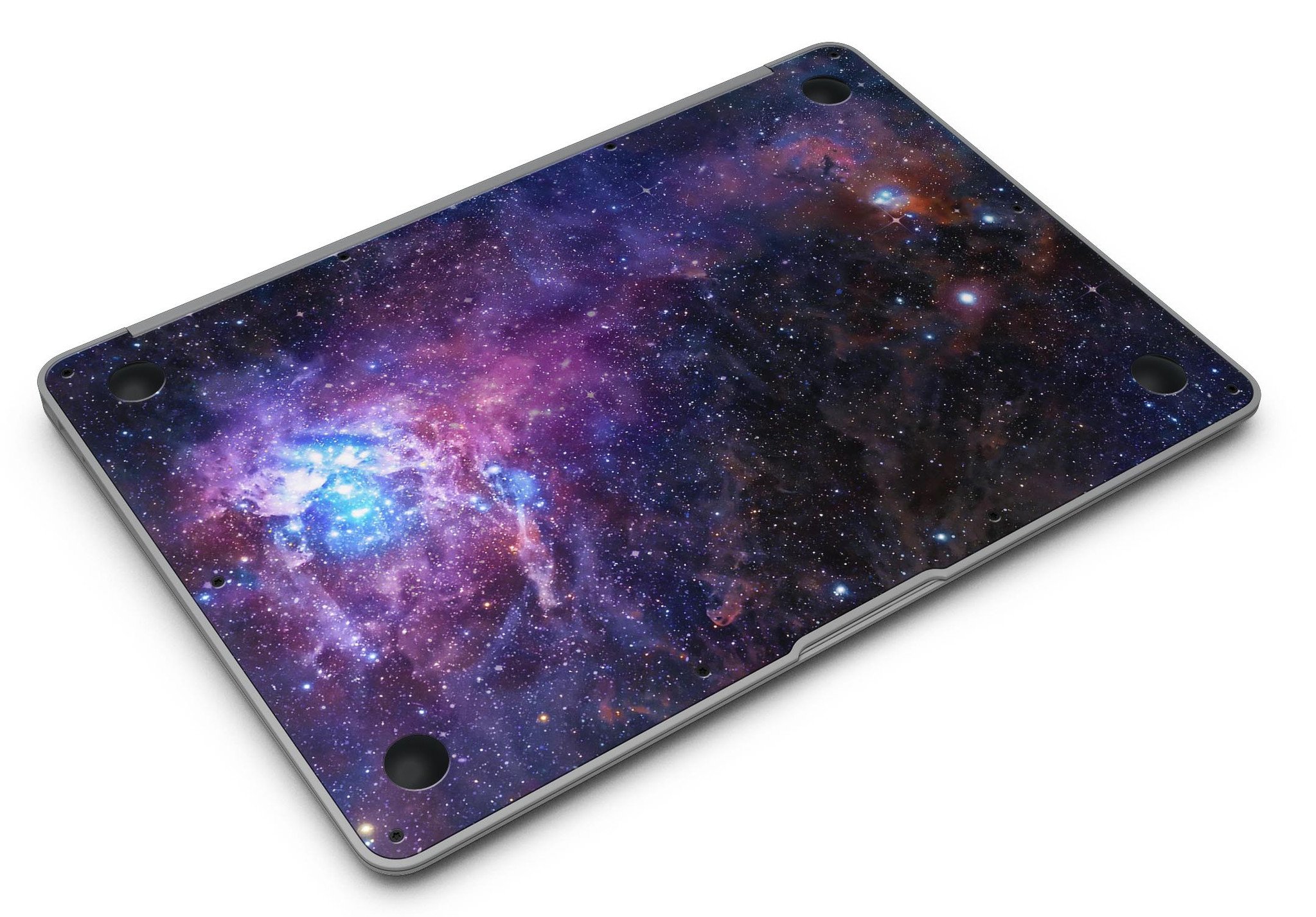 Glowing Deep Space MacBook Air Skin Kit showcasing vibrant cosmic design on a sleek MacBook Air.