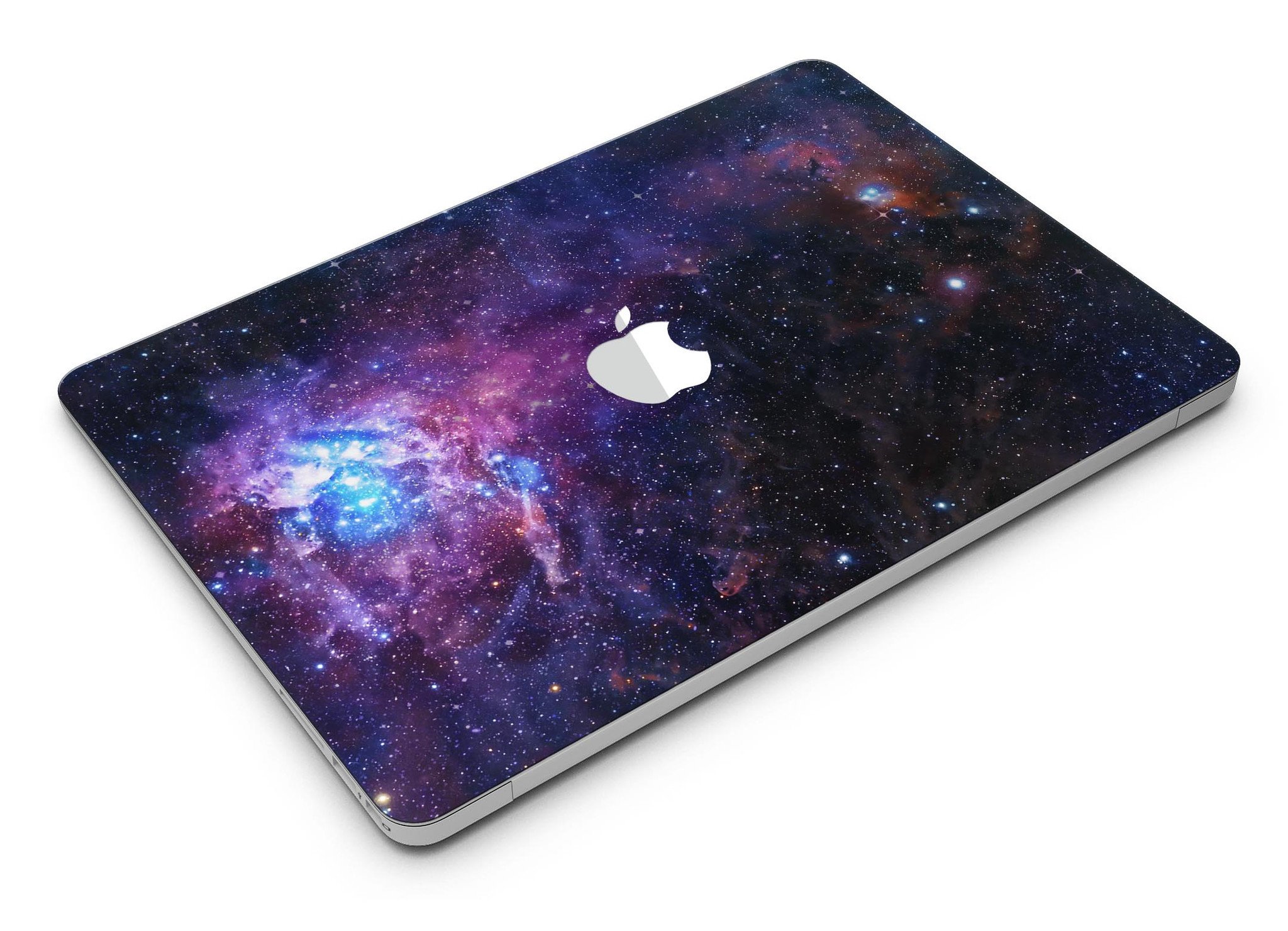 Glowing Deep Space MacBook Air Skin Kit showcasing vibrant cosmic design on a sleek MacBook Air.