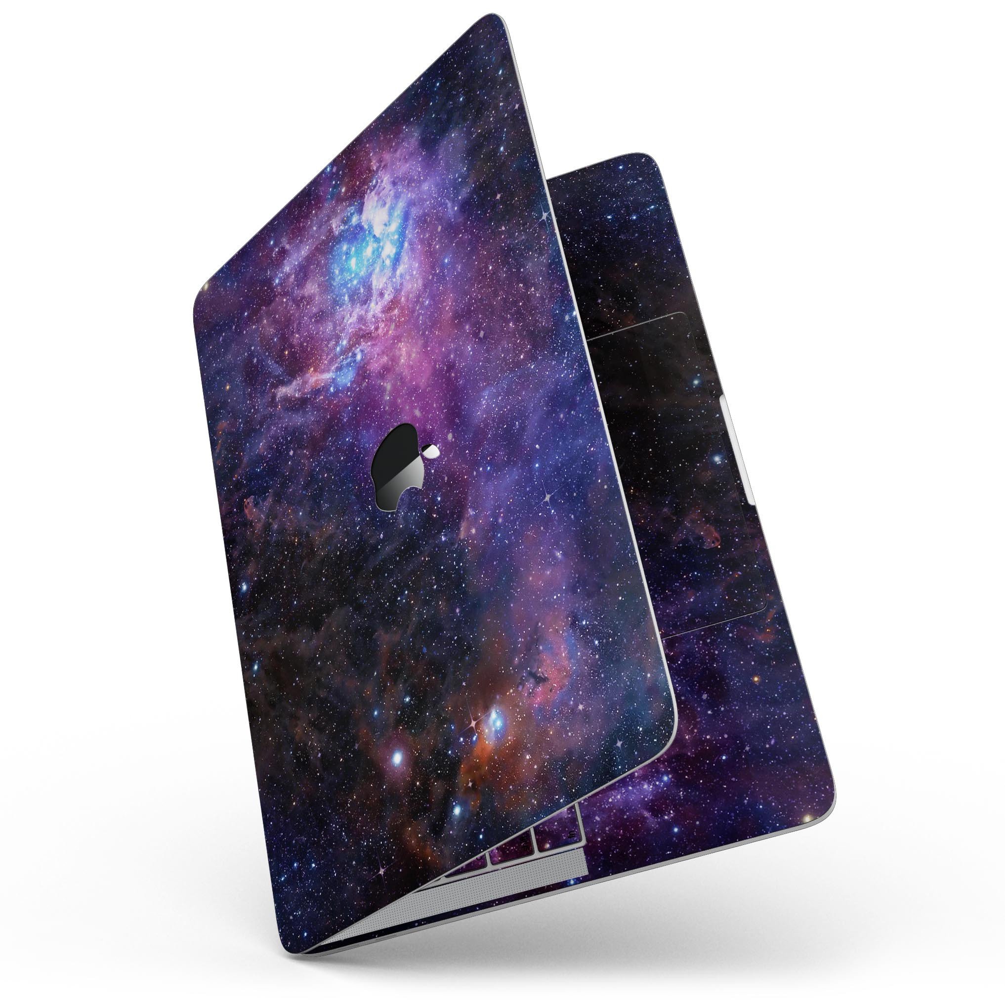 Glowing Deep Space skin kit for MacBook Pro with Touch Bar, showcasing a vibrant cosmic design that enhances the device's appearance.