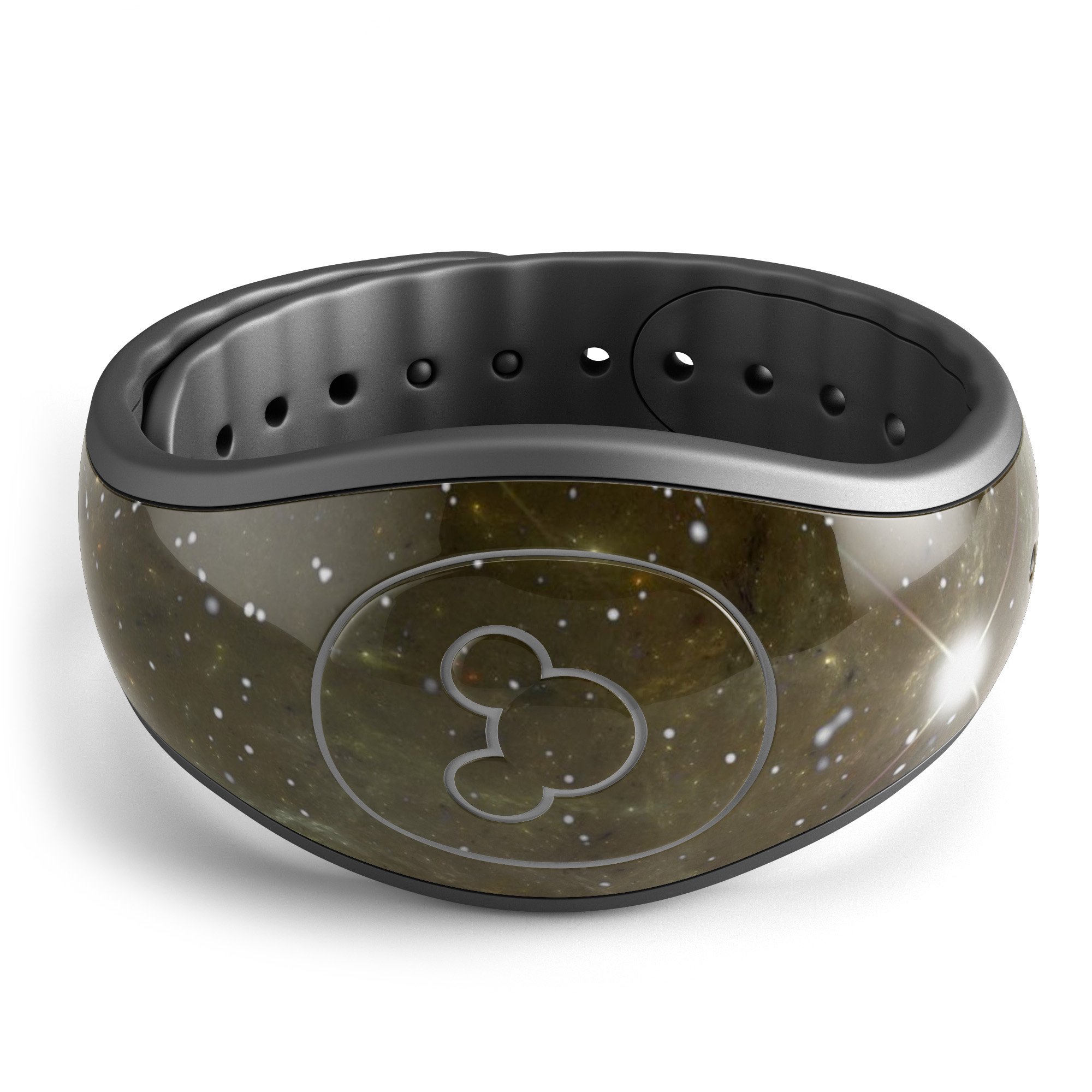 Glowing Gold Universe decal skin wrap kit for Disney Magic Band, showcasing vibrant gold and cosmic designs.