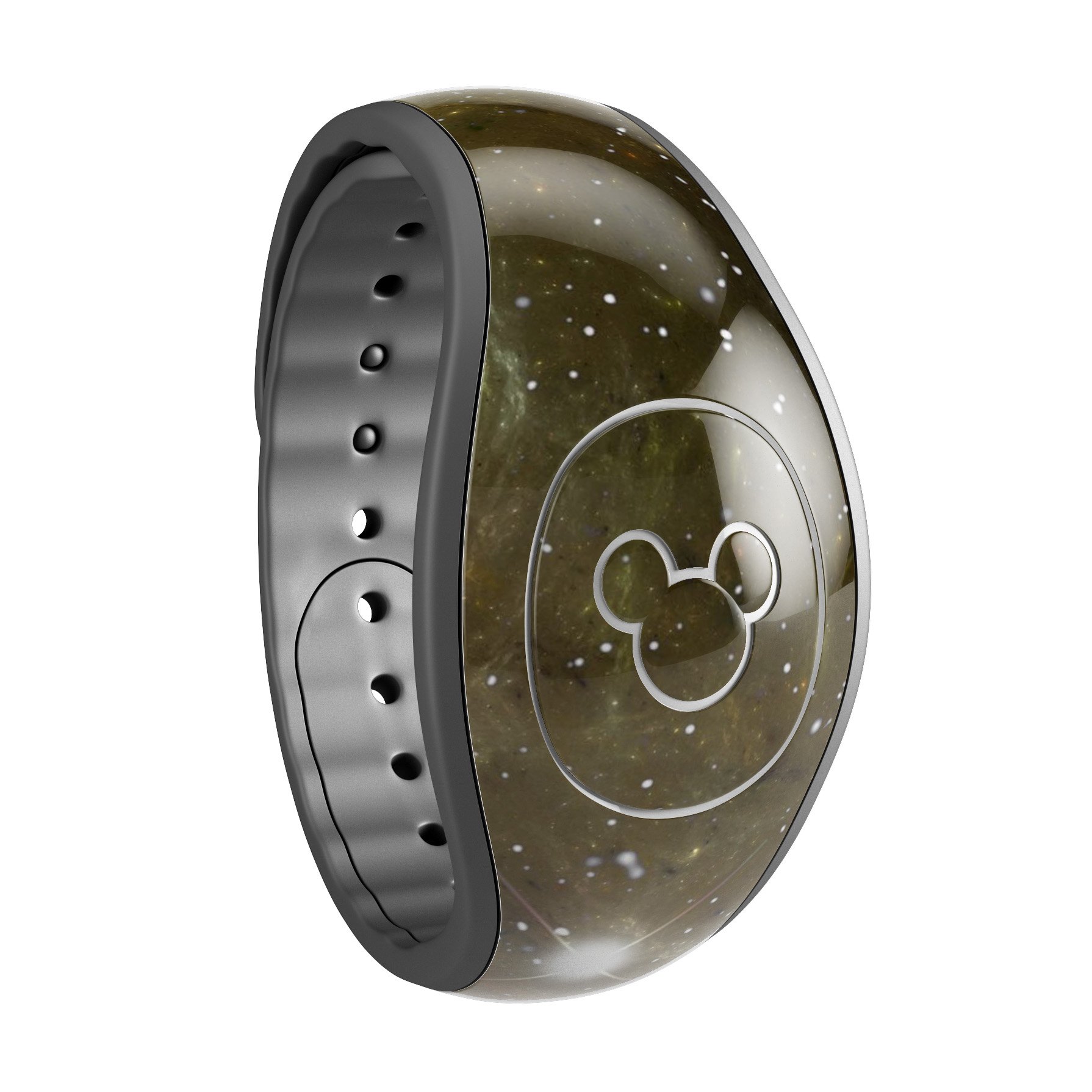 Glowing Gold Universe decal skin wrap kit for Disney Magic Band, showcasing vibrant gold and cosmic designs.