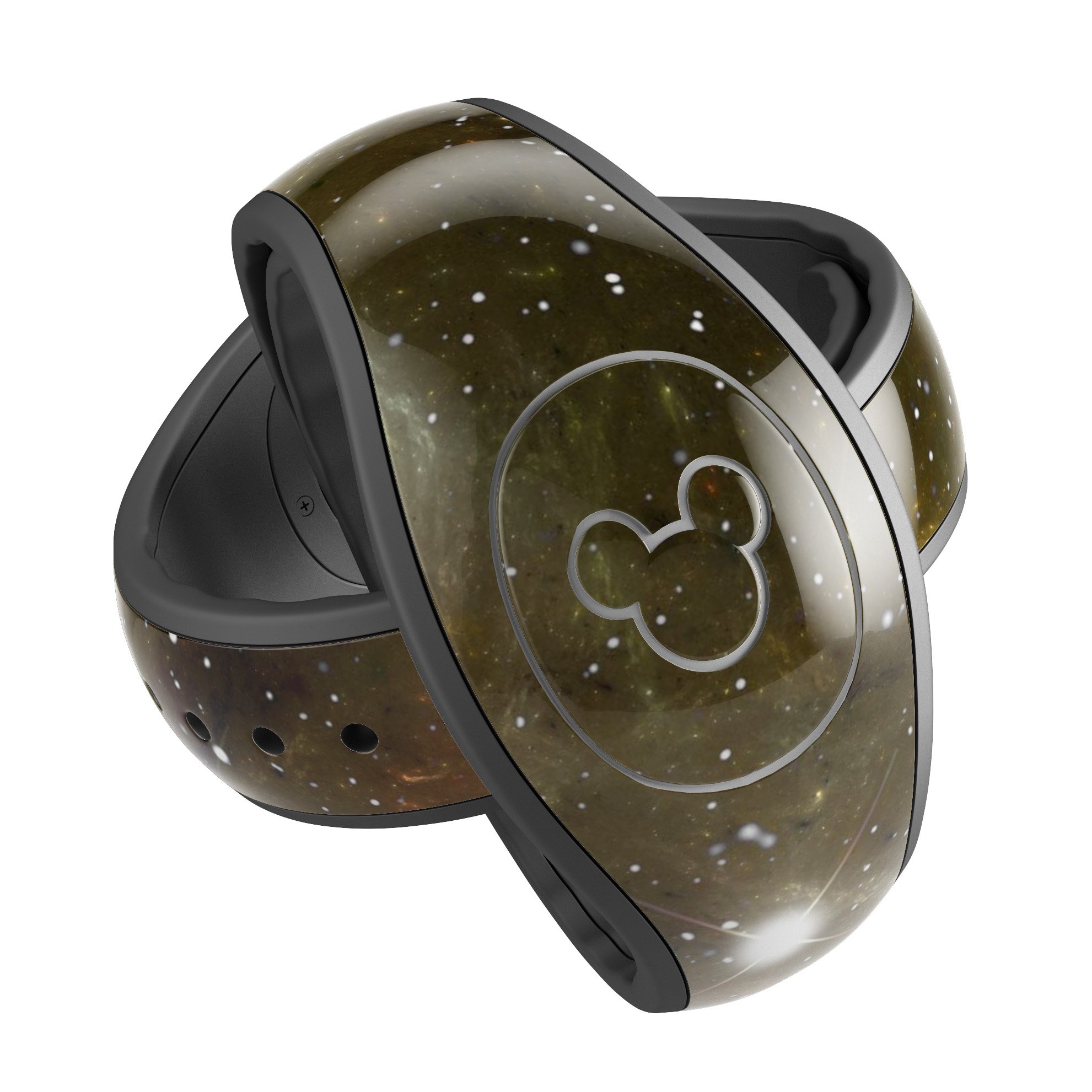 Glowing Gold Universe decal skin wrap kit for Disney Magic Band, showcasing vibrant gold and cosmic designs.