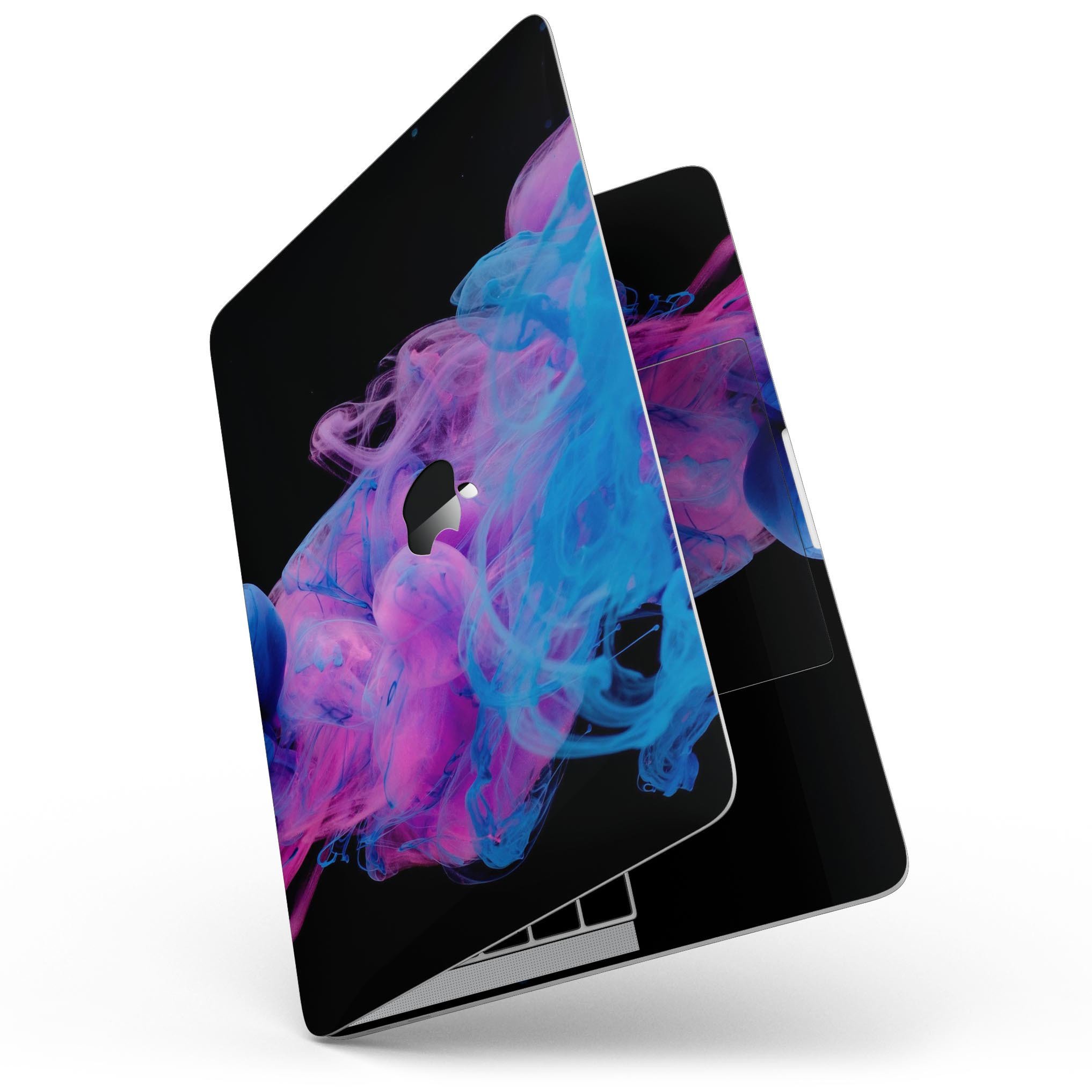 Glowing Pink and Blue CloudSwirl skin for 13" MacBook Pro without Touch Bar, showcasing vibrant colors and sleek design.