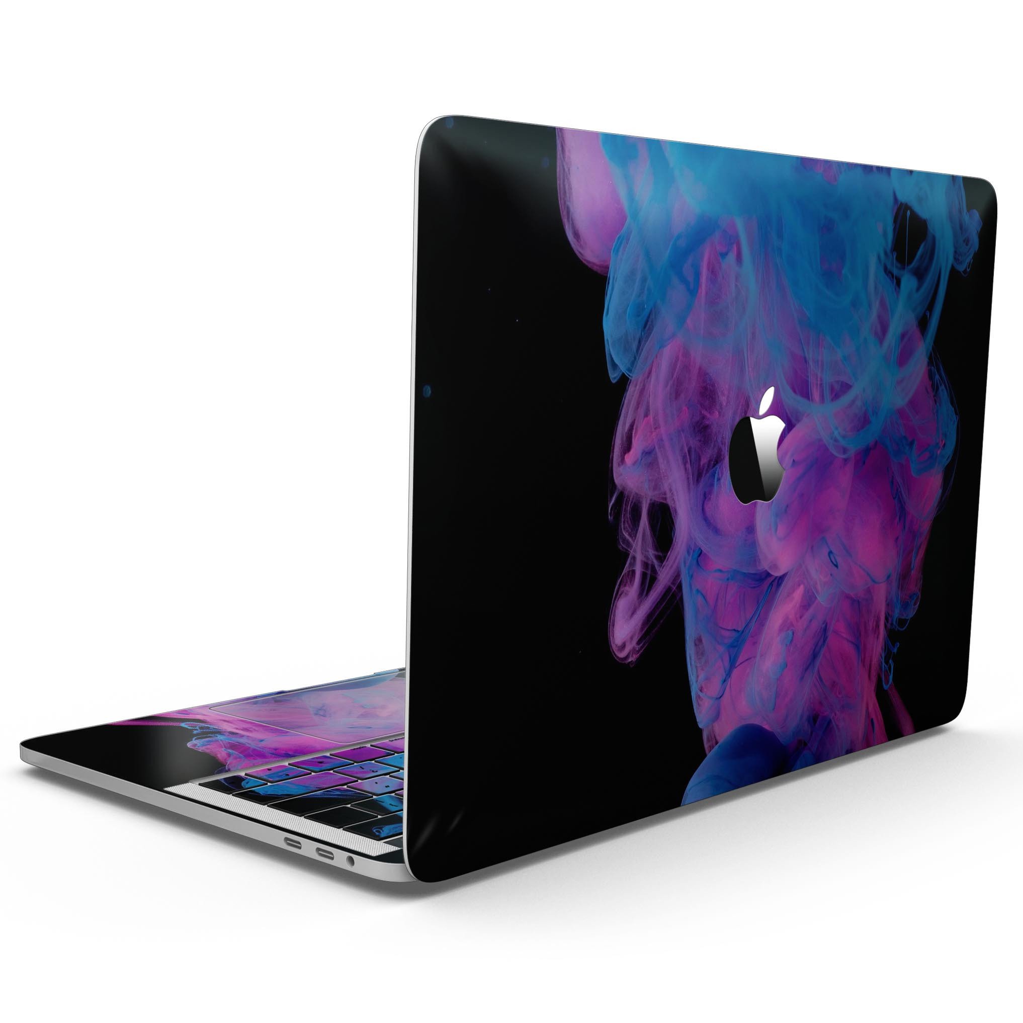 Glowing Pink and Blue CloudSwirl skin for 13" MacBook Pro without Touch Bar, showcasing vibrant colors and sleek design.