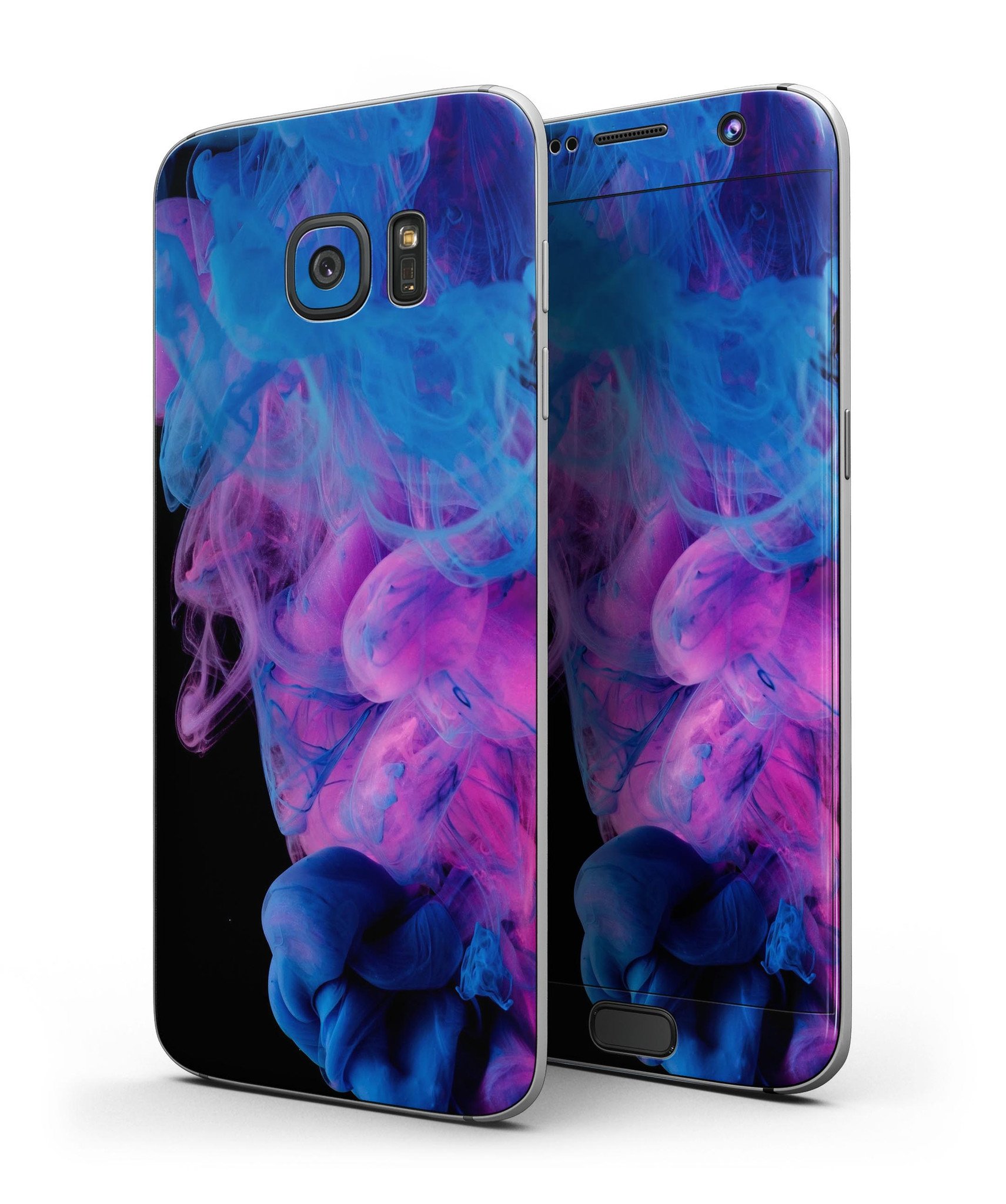 Glowing Pink and Blue CloudSwirl Skin-Kit for Samsung Galaxy S7/S7 Edge, showcasing vibrant colors and premium vinyl material.