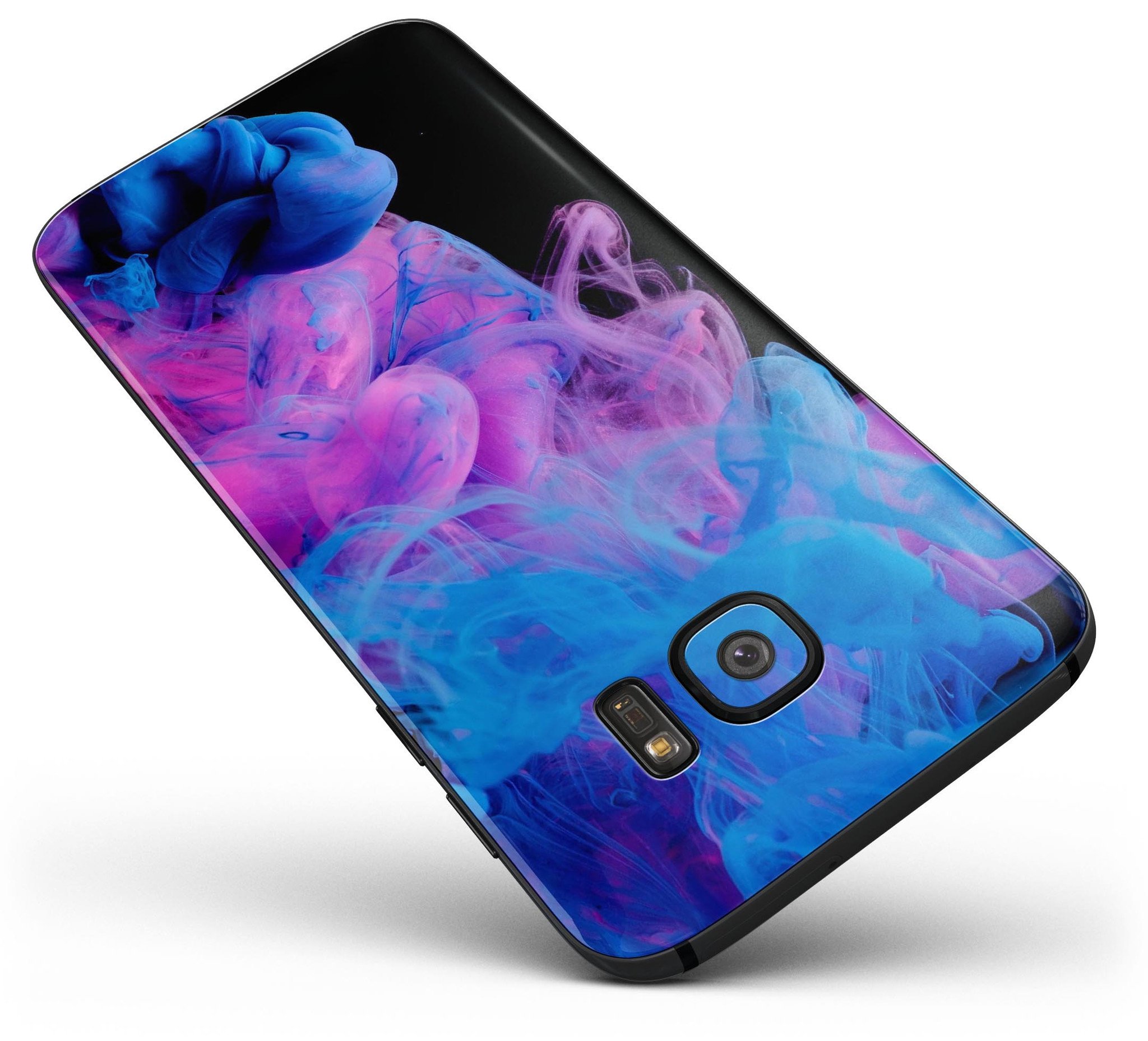 Glowing Pink and Blue CloudSwirl Skin-Kit for Samsung Galaxy S7/S7 Edge, showcasing vibrant colors and premium vinyl material.