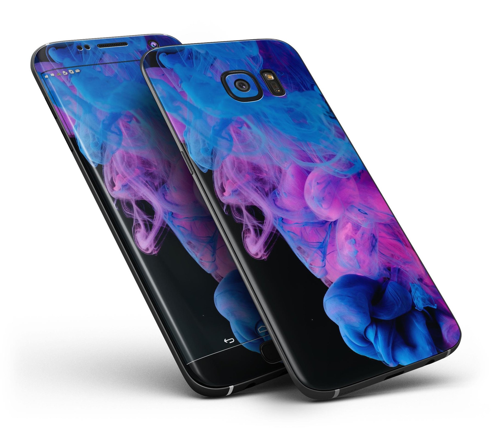 Glowing Pink and Blue CloudSwirl Skin-Kit for Samsung Galaxy S7/S7 Edge, showcasing vibrant colors and premium vinyl material.