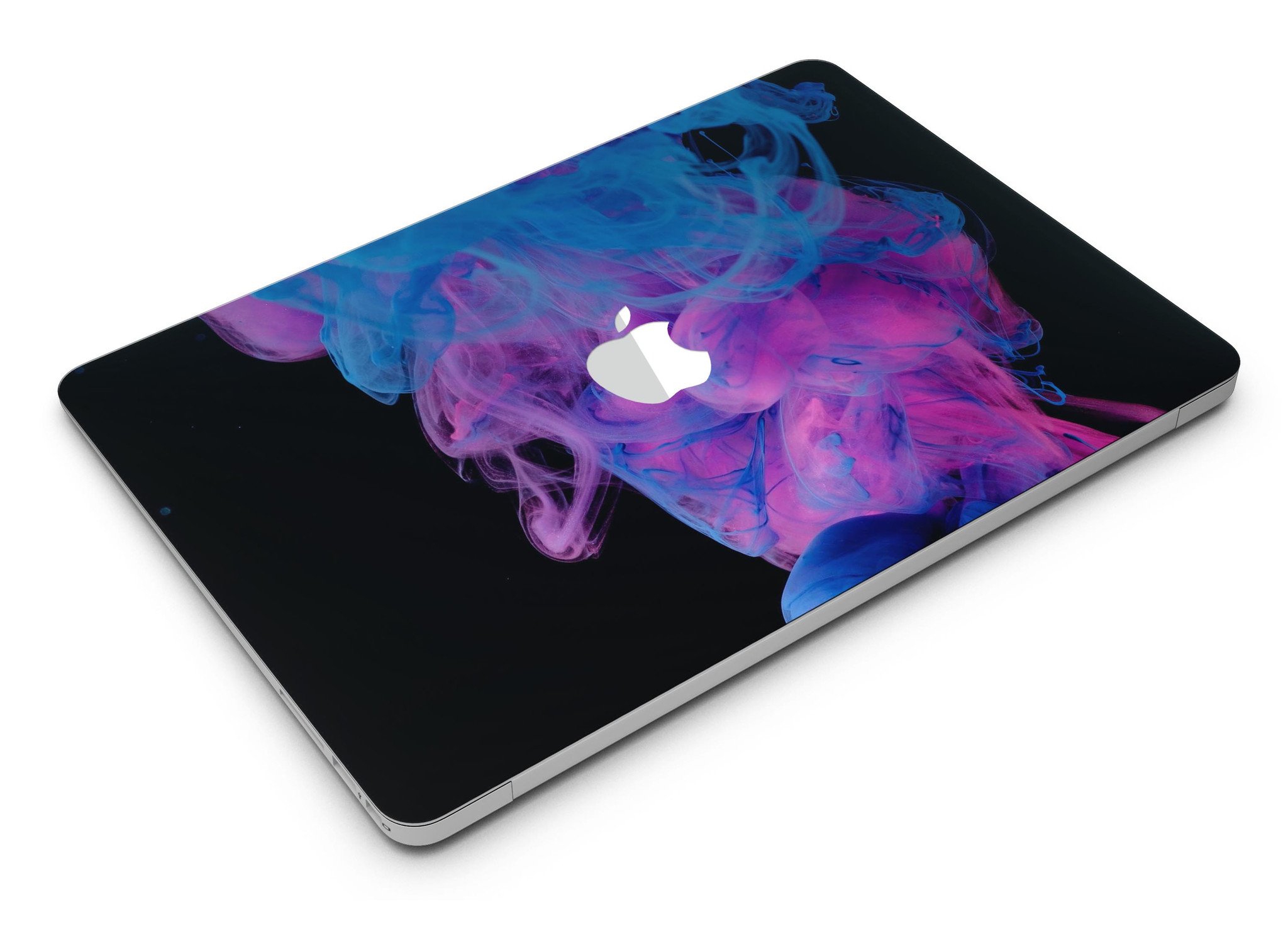 Glowing Pink and Blue CloudSwirl MacBook Air Skin Kit showcasing vibrant colors and sleek design.