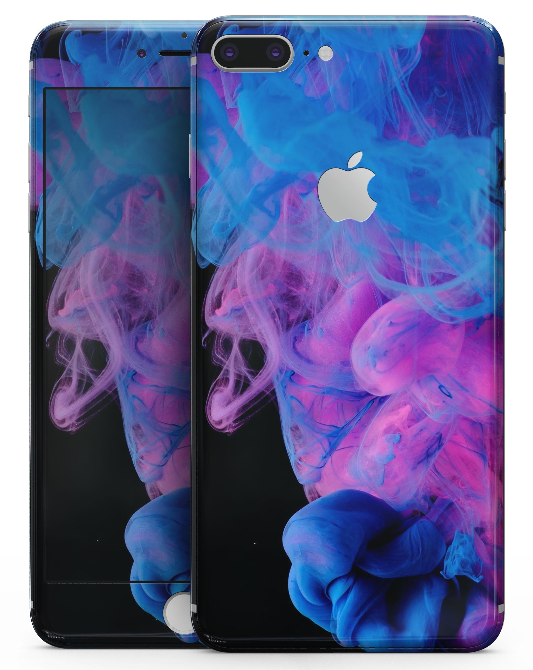Glowing Pink and Blue CloudSwirl skin for iPhone 8 and 8 Plus, showcasing vibrant colors and a sleek design.