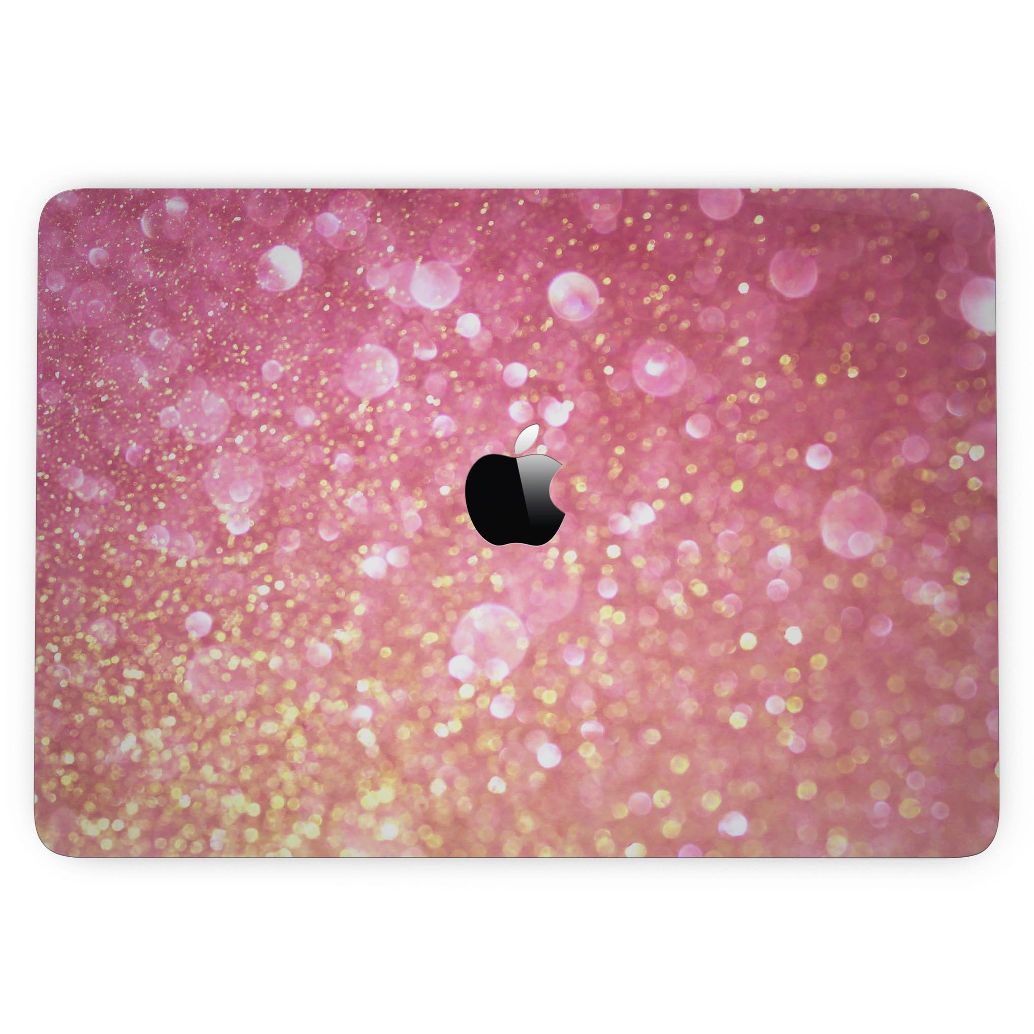 Glowing Pink and Gold Orbs of Light skin for MacBook Pro, showcasing vibrant colors and a sleek design.