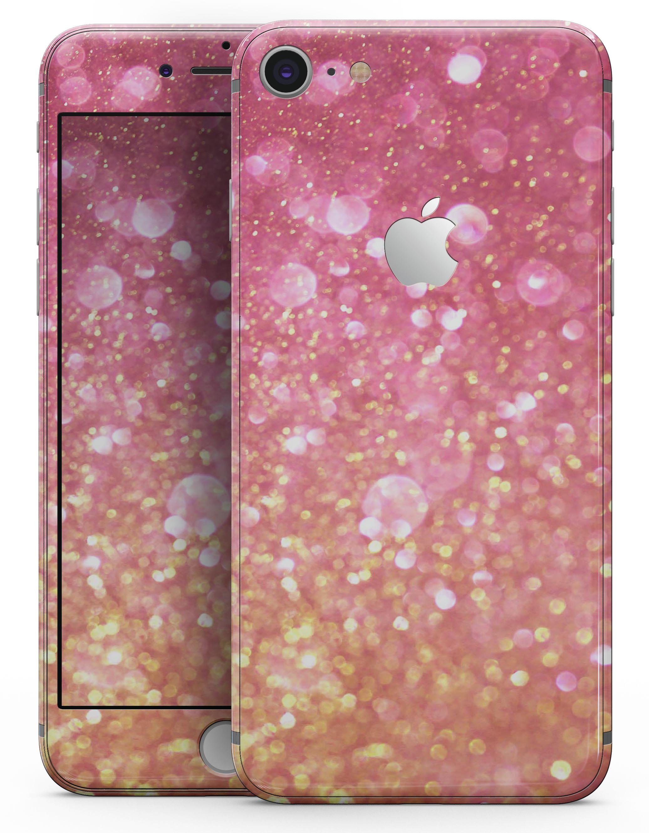 Glowing Pink and Gold Orbs of Light skin for iPhone 8 and 8 Plus, showcasing vibrant colors and stylish design.