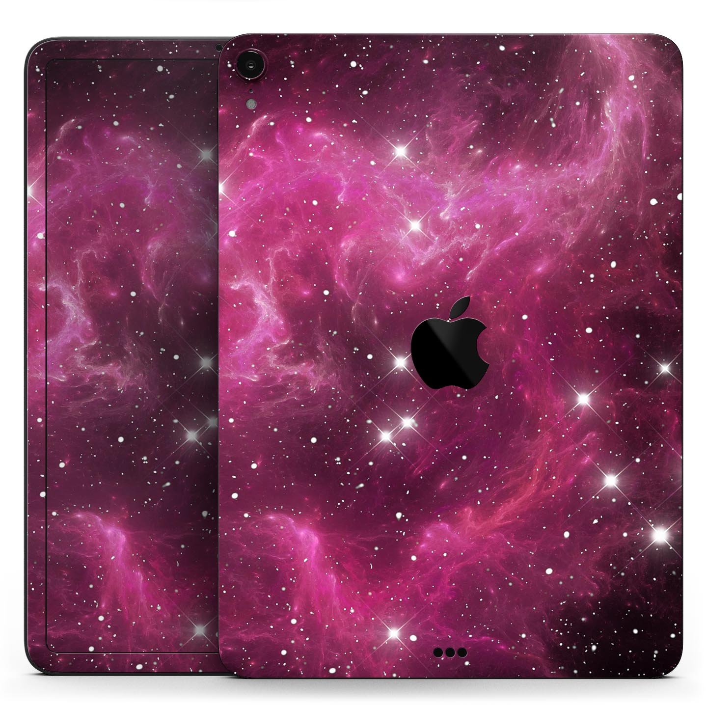 Glowing Pink Nebula skin decal for Apple iPad Pro, showcasing vibrant colors and a sleek design.