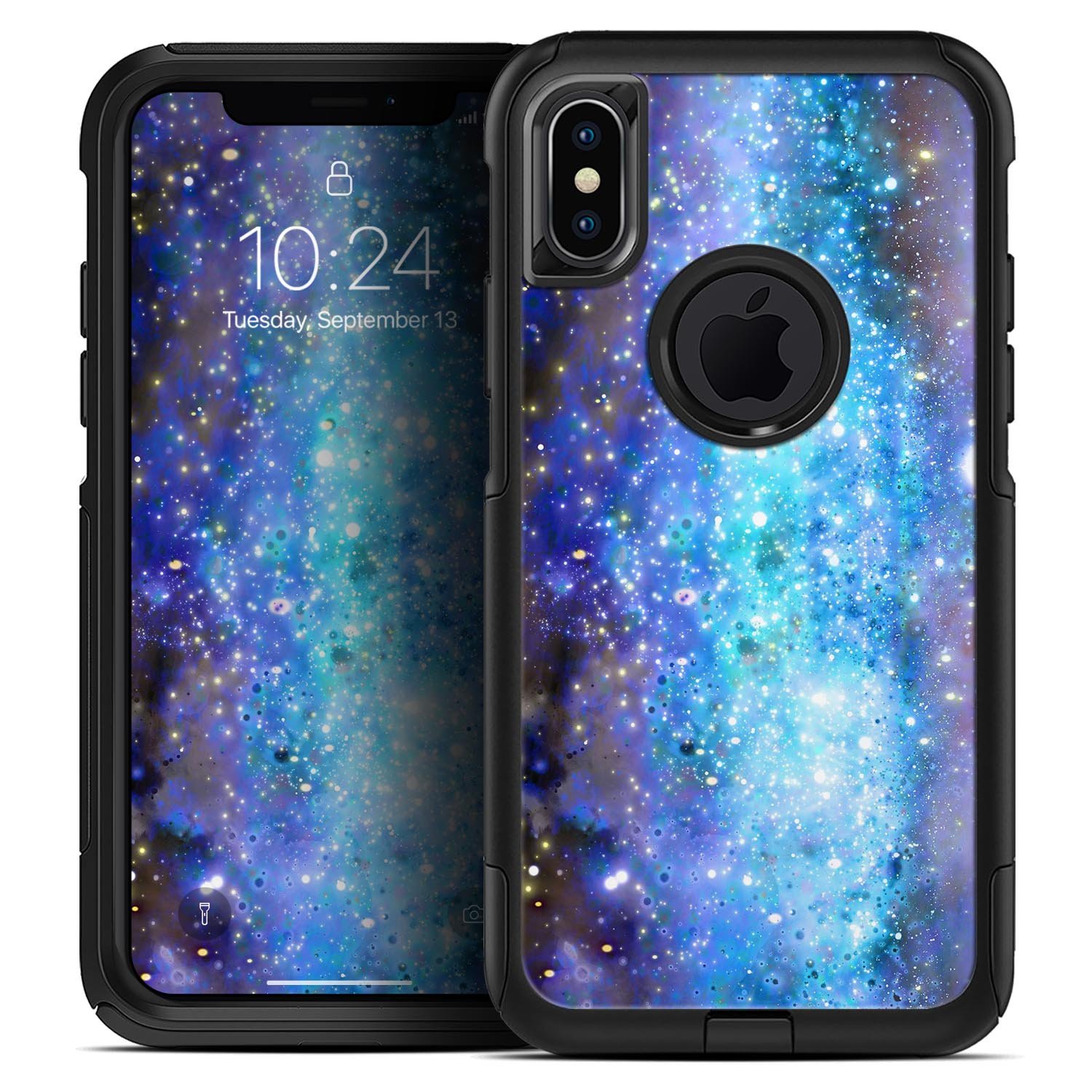 Glowing Space Texture Skin Kit for iPhone OtterBox Cases showcasing vibrant cosmic design and premium quality materials.