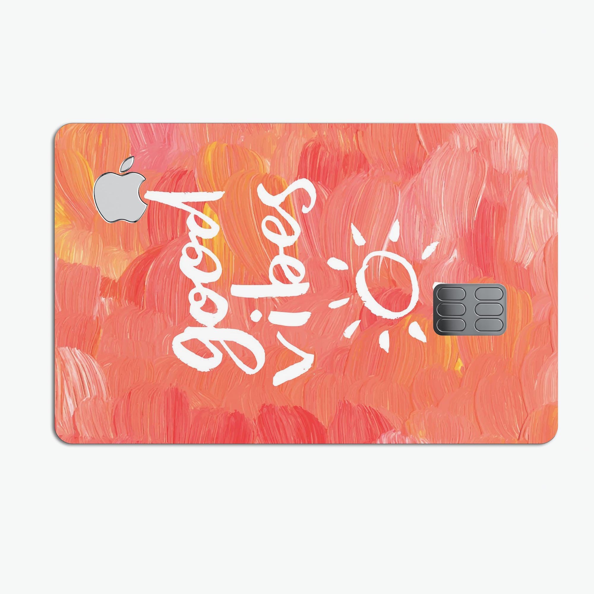 Good Vibes Premium Protective Decal Skin-Kit for Apple Card, showcasing its sleek design and protective features.
