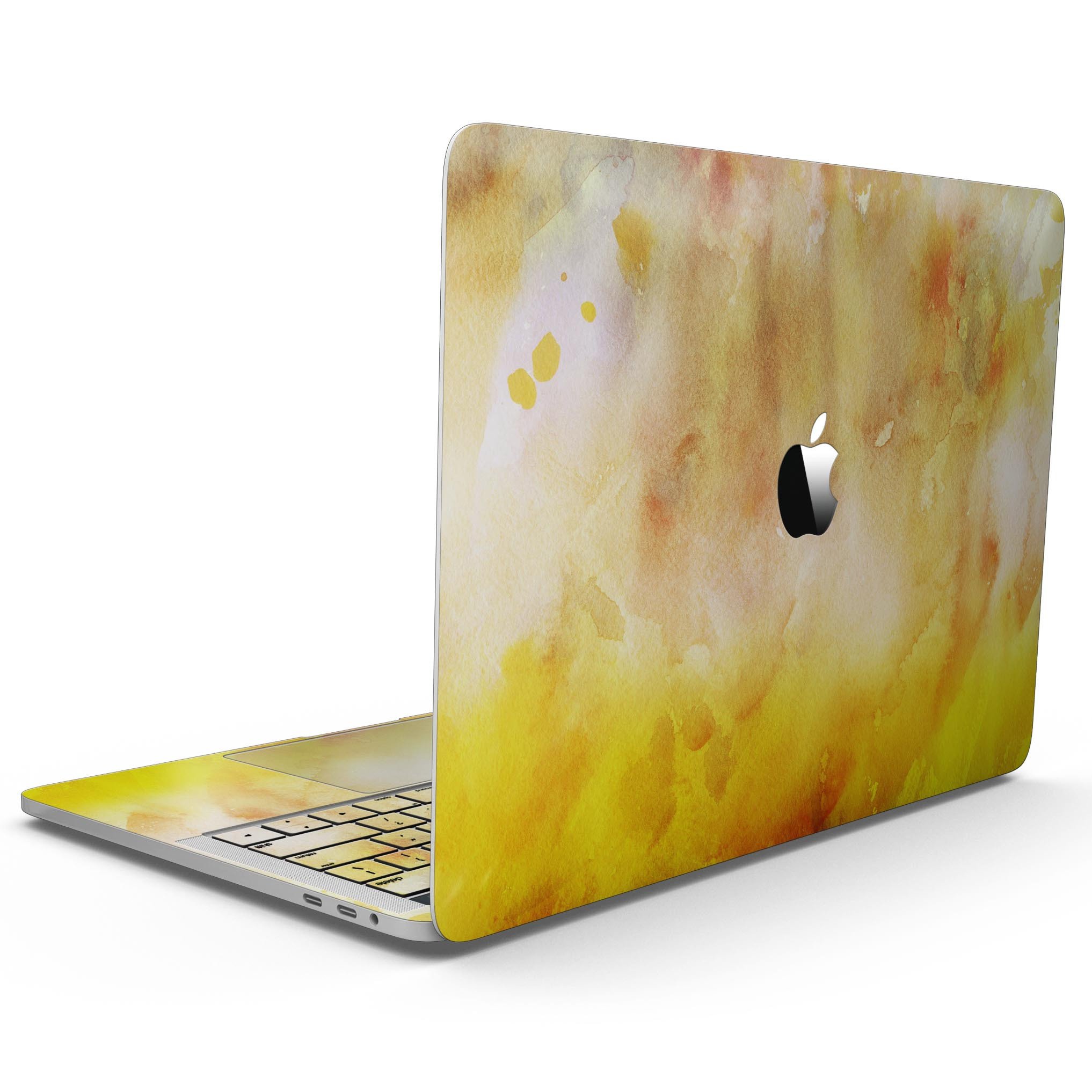 Gold 76 Absorbed Watercolor Texture skin for MacBook Pro with Touch Bar, showcasing vibrant colors and a sleek design.