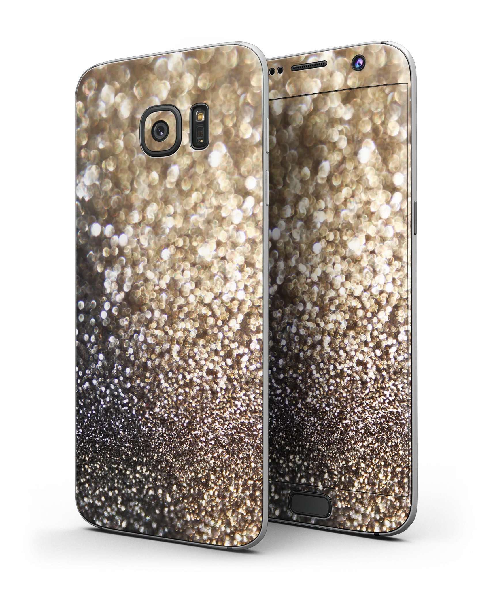 Gold and Black Unfocused Glimmering RainFall Skin-Kit for Samsung Galaxy S7 and S7 Edge, showcasing a stylish design and premium vinyl material.