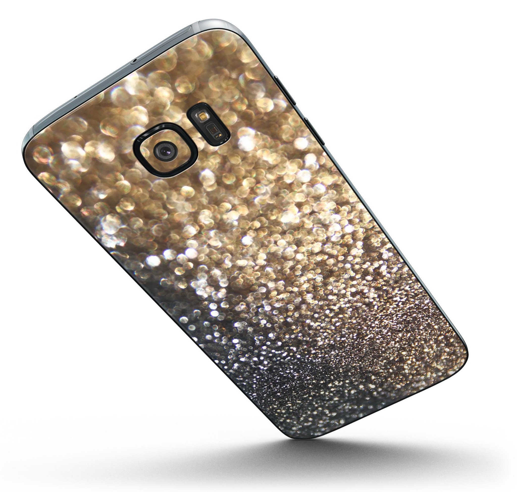Gold and Black Unfocused Glimmering RainFall Skin-Kit for Samsung Galaxy S7 and S7 Edge, showcasing a stylish design and premium vinyl material.