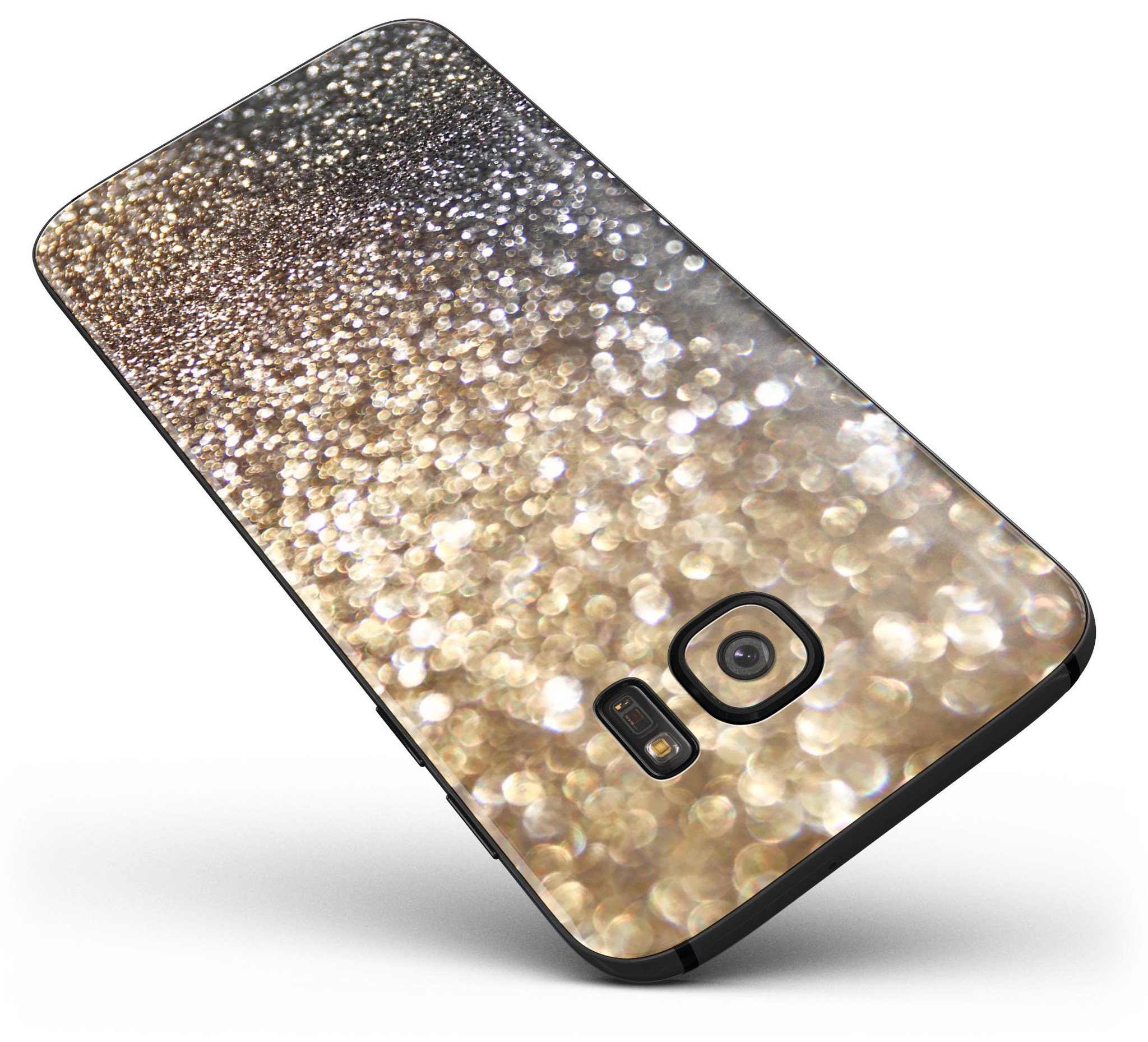 Gold and Black Unfocused Glimmering RainFall Skin-Kit for Samsung Galaxy S7 and S7 Edge, showcasing a stylish design and premium vinyl material.