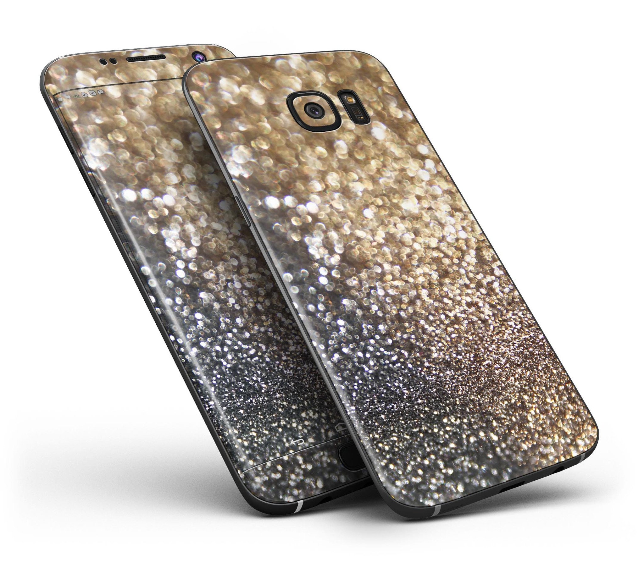 Gold and Black Unfocused Glimmering RainFall Skin-Kit for Samsung Galaxy S7 and S7 Edge, showcasing a stylish design and premium vinyl material.
