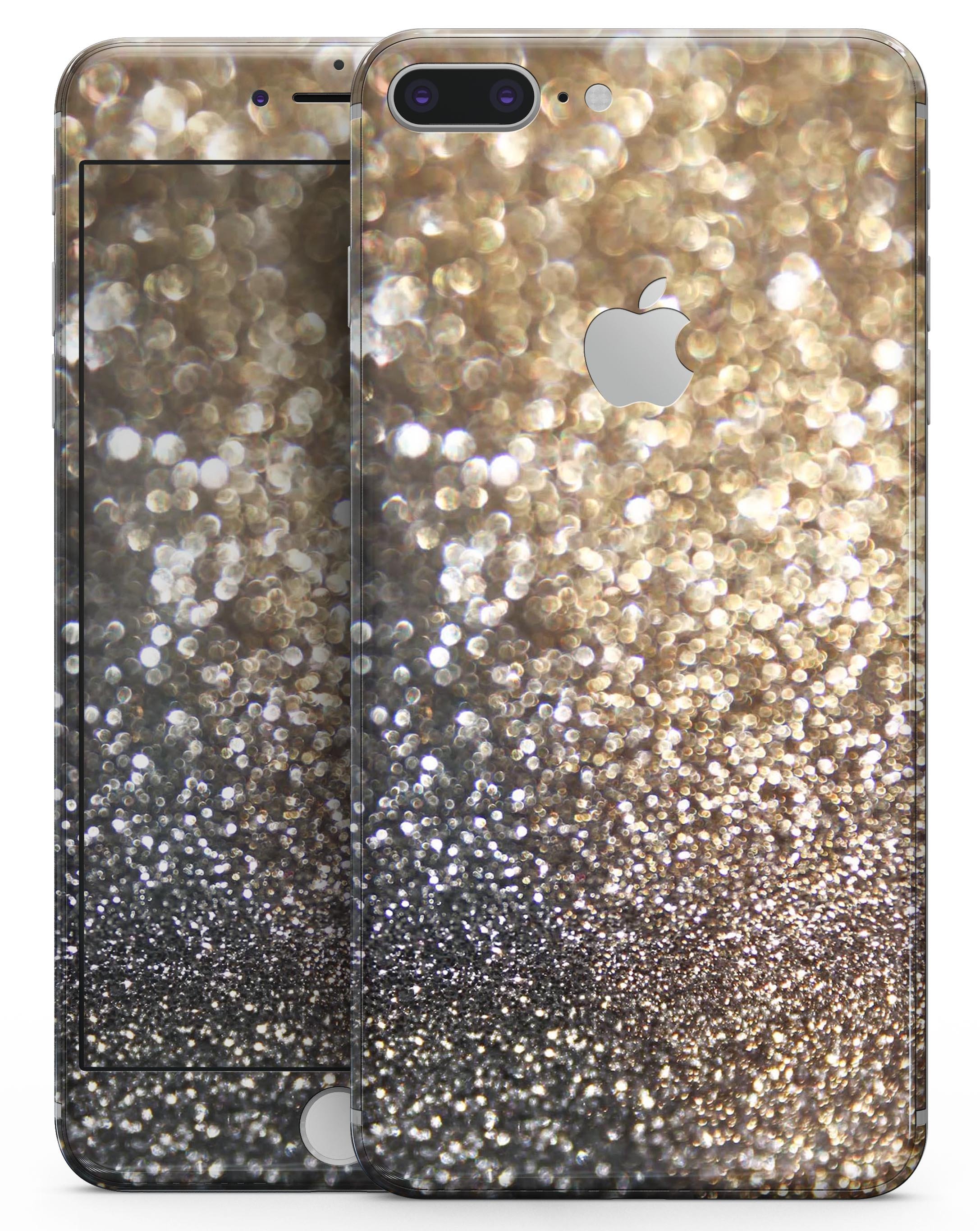 Gold and Black Unfocused Glimmering RainFall skin for iPhone 8 and 8 Plus, showcasing a stylish design with a glimmering effect.