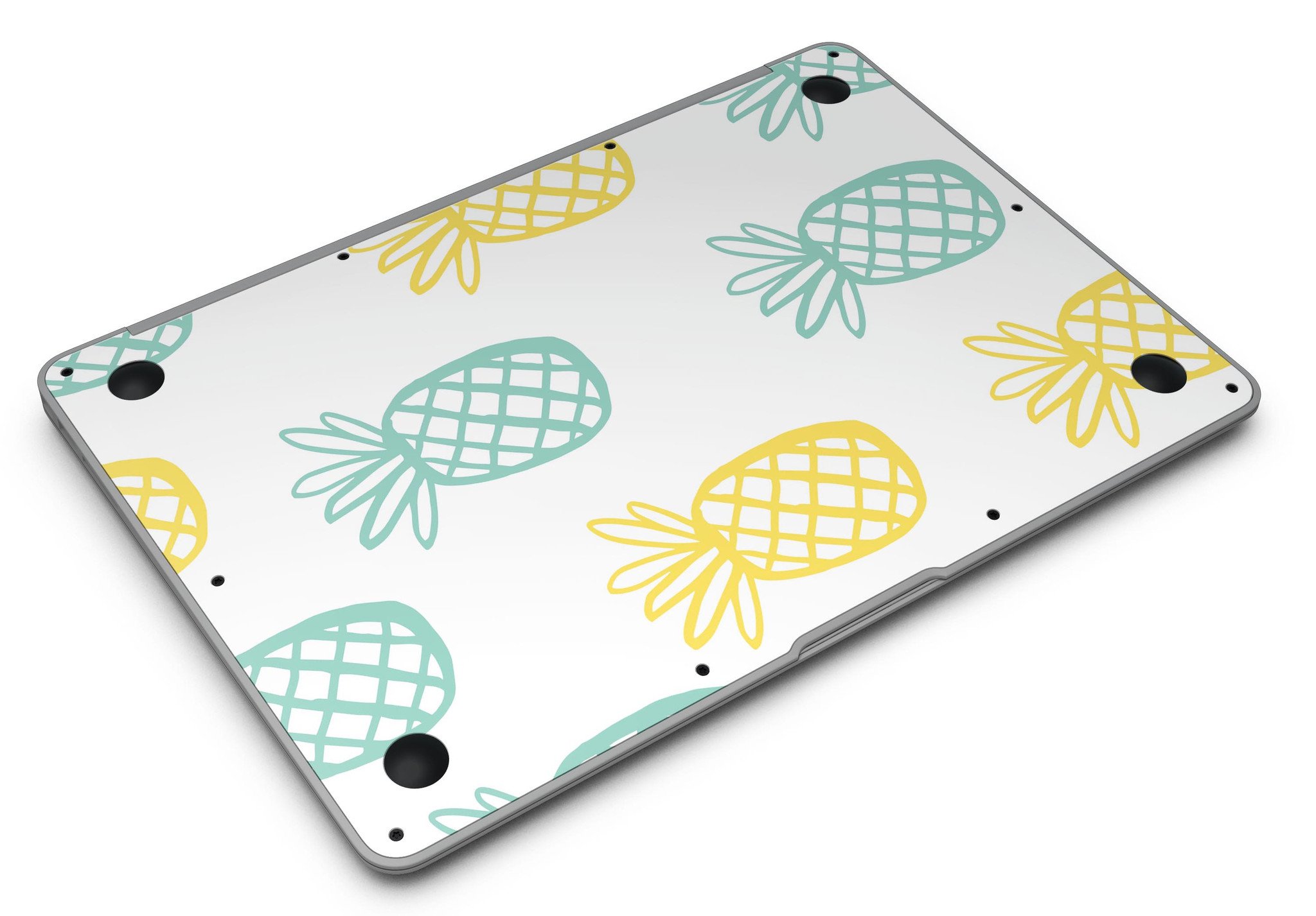 Gold and Mint Pineapple MacBook Air Skin Kit showcasing vibrant design and premium vinyl material.