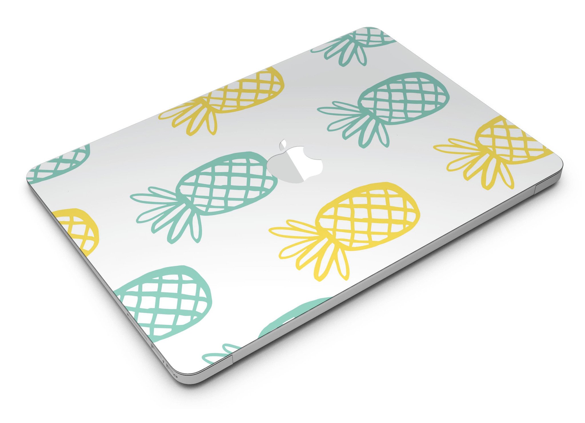 Gold and Mint Pineapple MacBook Air Skin Kit showcasing vibrant design and premium vinyl material.