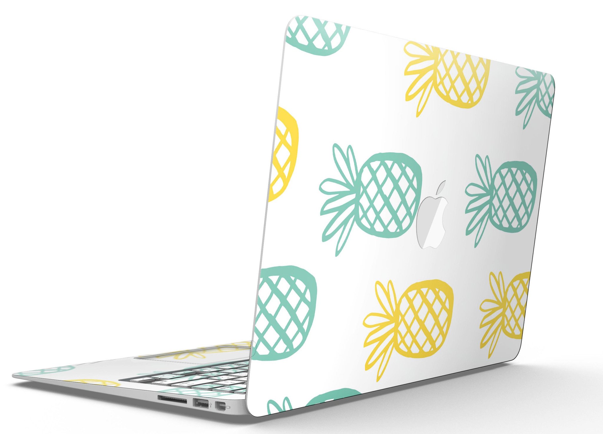 Gold and Mint Pineapple MacBook Air Skin Kit showcasing vibrant design and premium vinyl material.