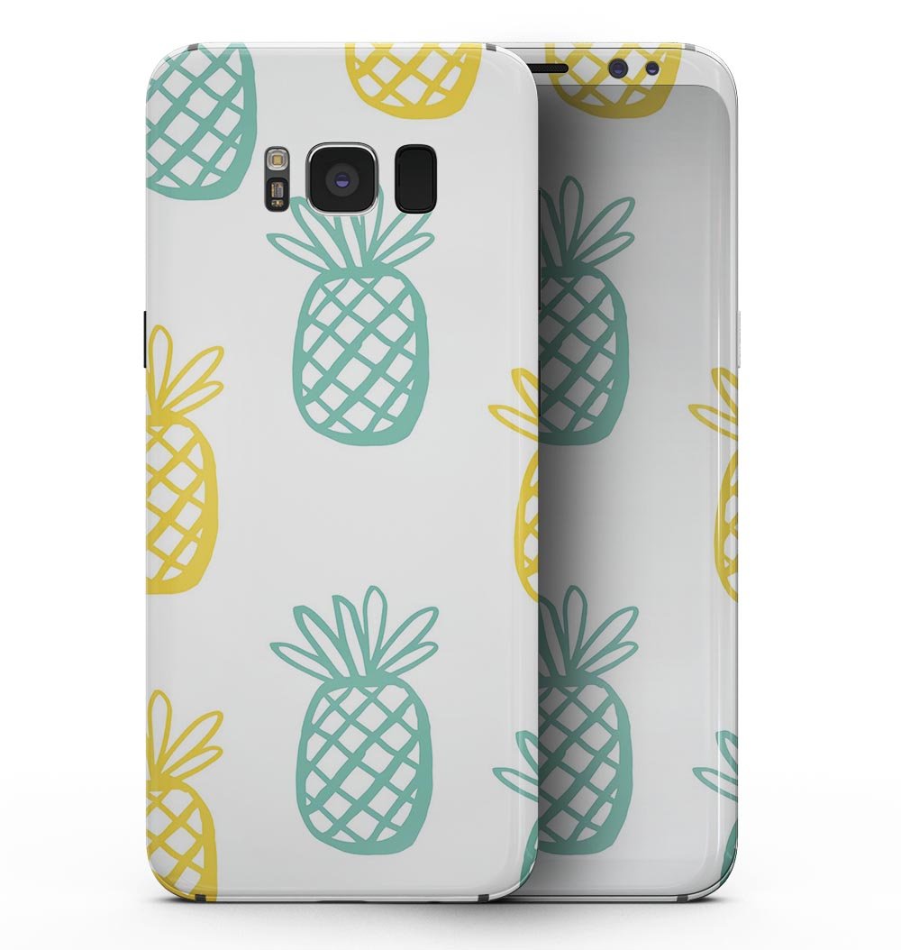 Gold and Mint Pineapple Full-Body Skin Kit for Samsung Galaxy S8, showcasing vibrant colors and a stylish design.