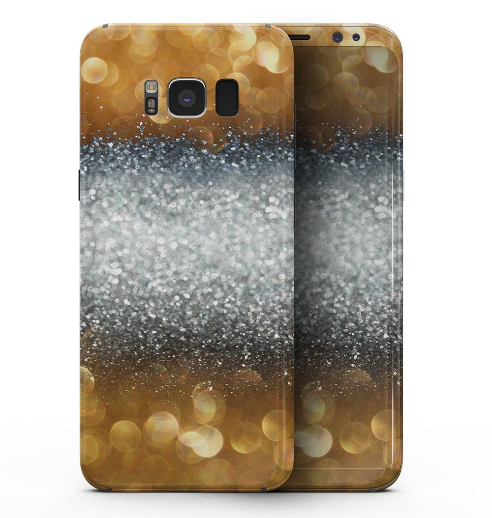 Samsung Galaxy S8 with Gold and Silver Unfocused Orbs of Glowing Light skin, showcasing a vibrant and stylish design.