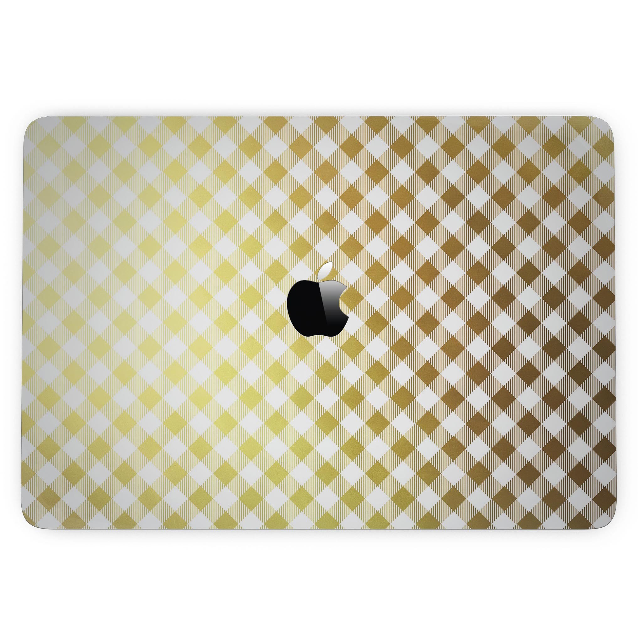 Gold and white plaid picnic table pattern skin for MacBook Pro with Touch Bar, showcasing a stylish design that protects the device.
