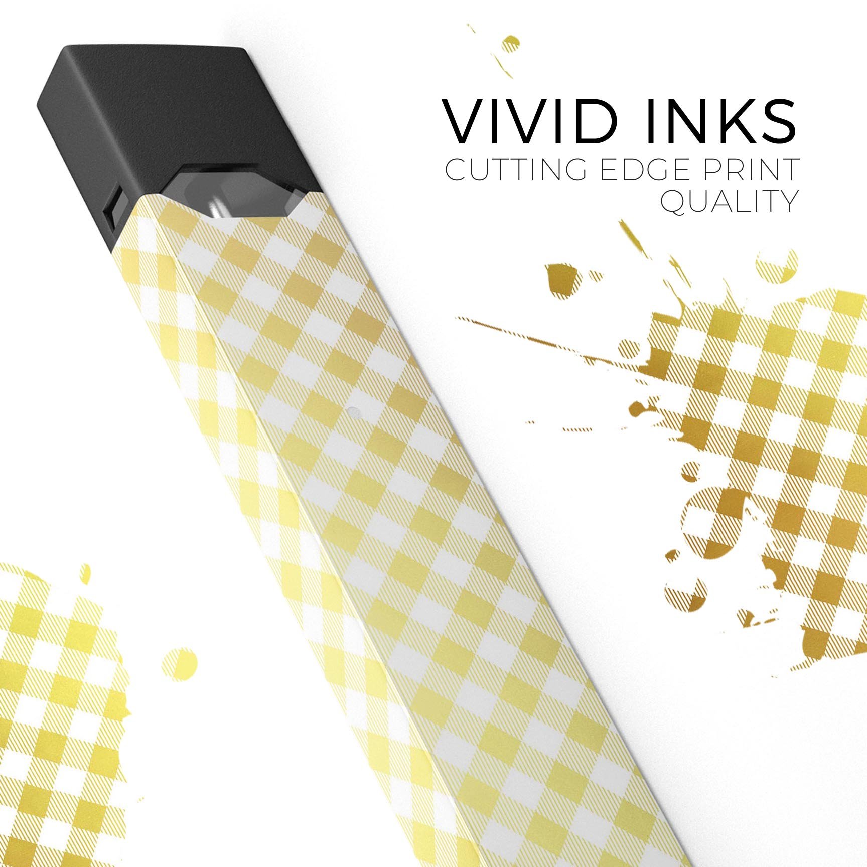 Gold and white plaid picnic table pattern decal for JUUL vaping device, showcasing a stylish and protective design.