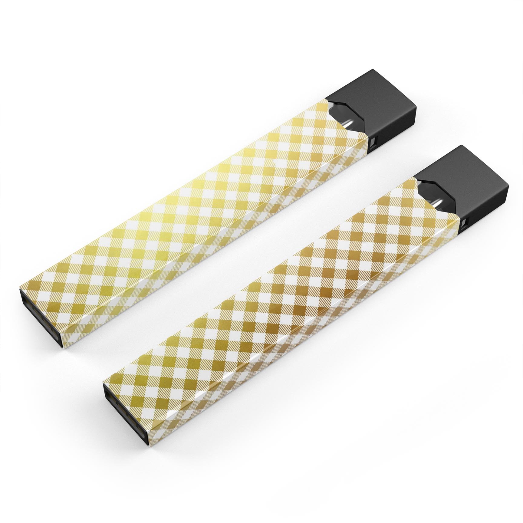 Gold and white plaid picnic table pattern decal for JUUL vaping device, showcasing a stylish and protective design.