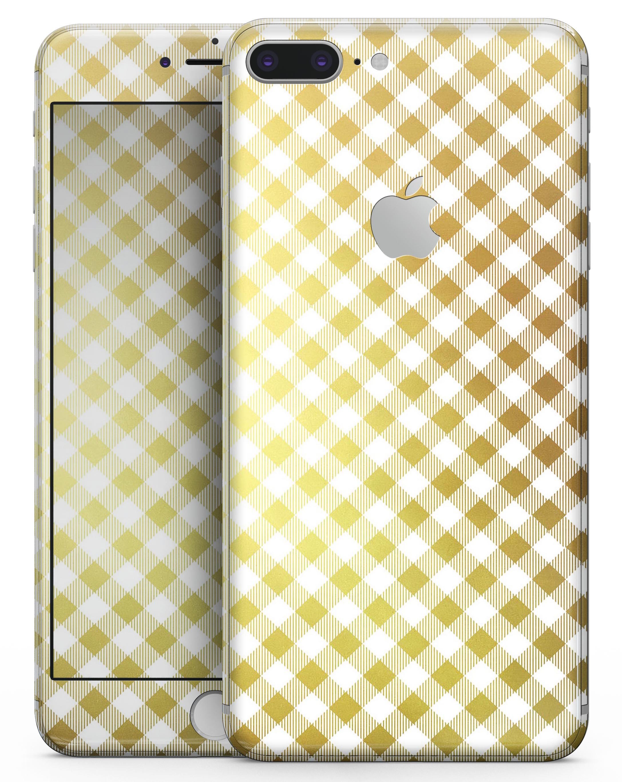 Gold and white plaid picnic table pattern skin for iPhone 8, showcasing a stylish design that enhances the device's appearance.